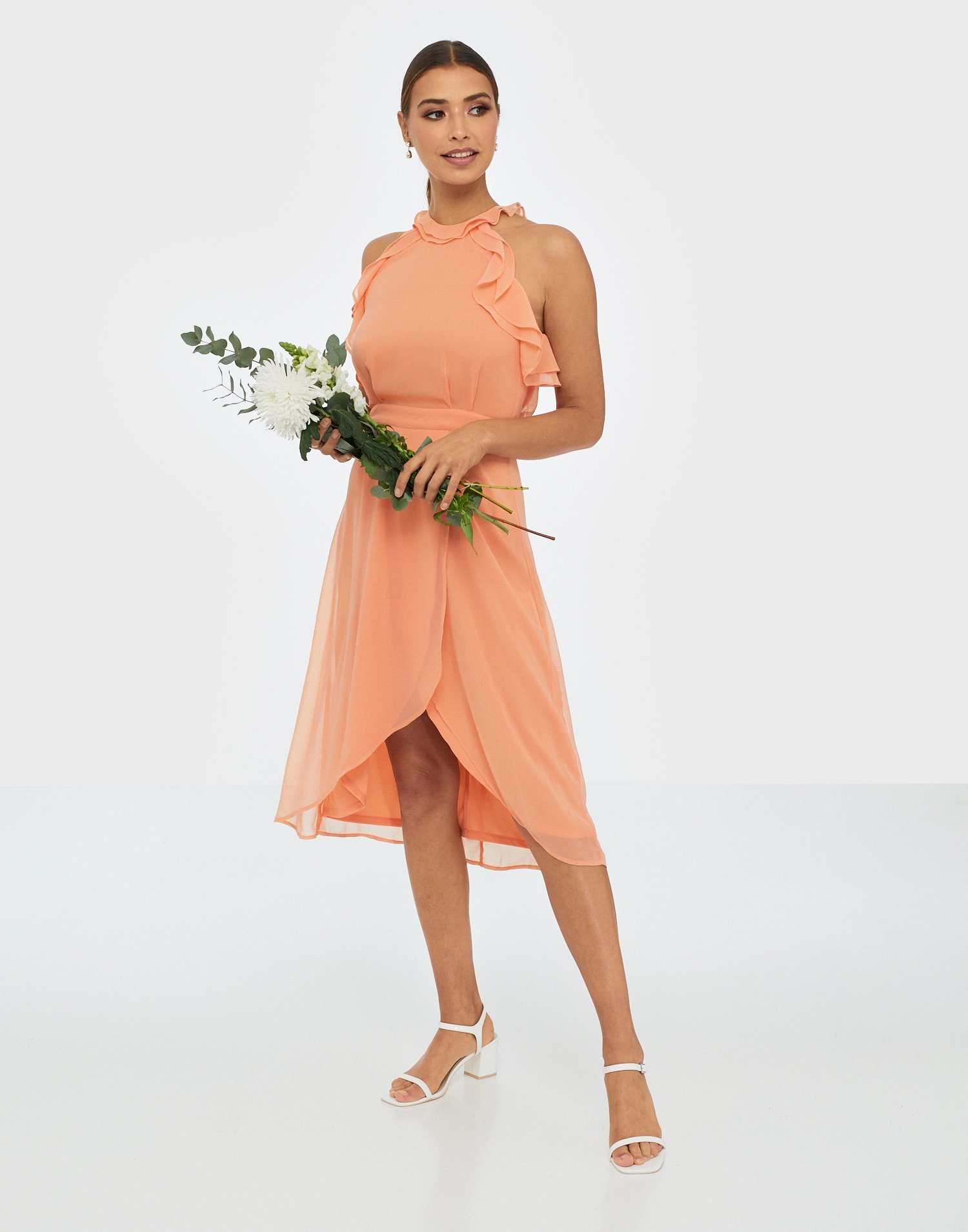 frill neck midi dress