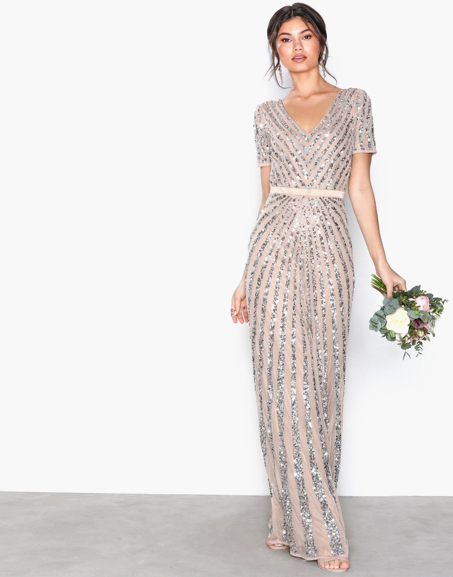 maya embellished short sleeve maxi dress