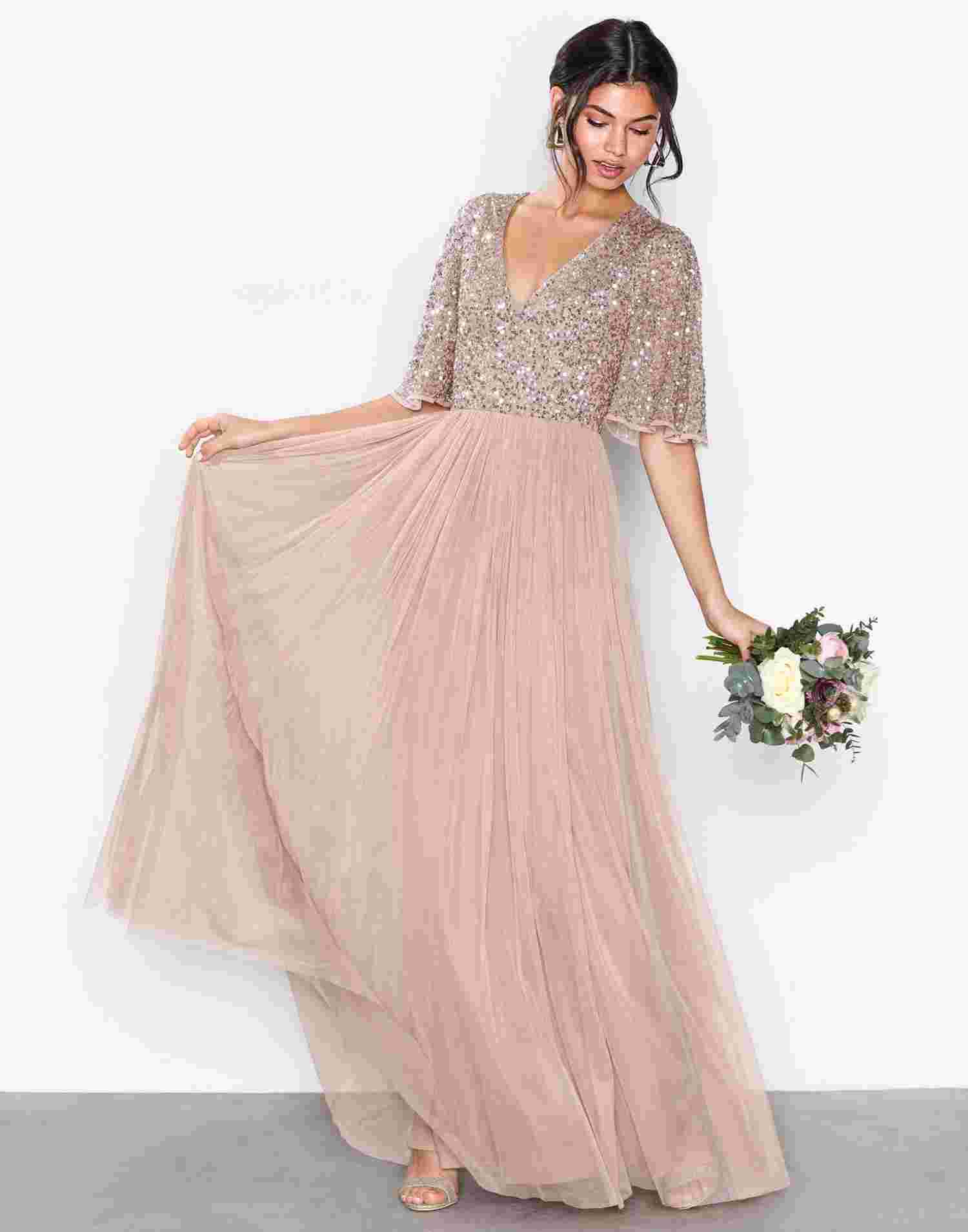 Shop Maya V Neck Delicate Sequin Maxi Dress Taupe Nelly Com