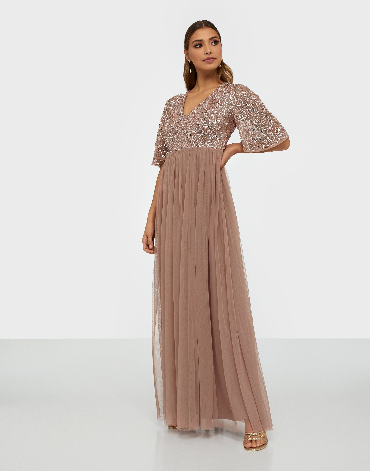 v neck sequin maxi dress