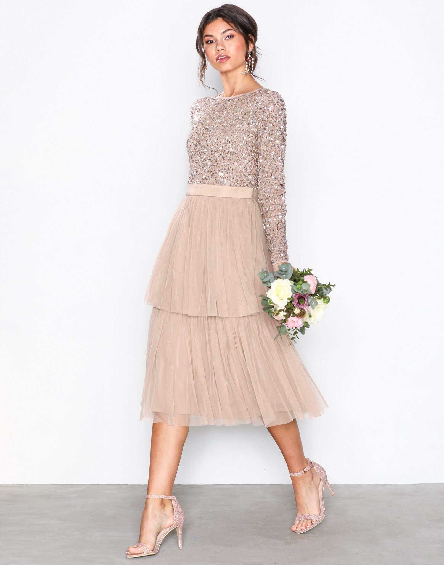 tiered sequin midi dress