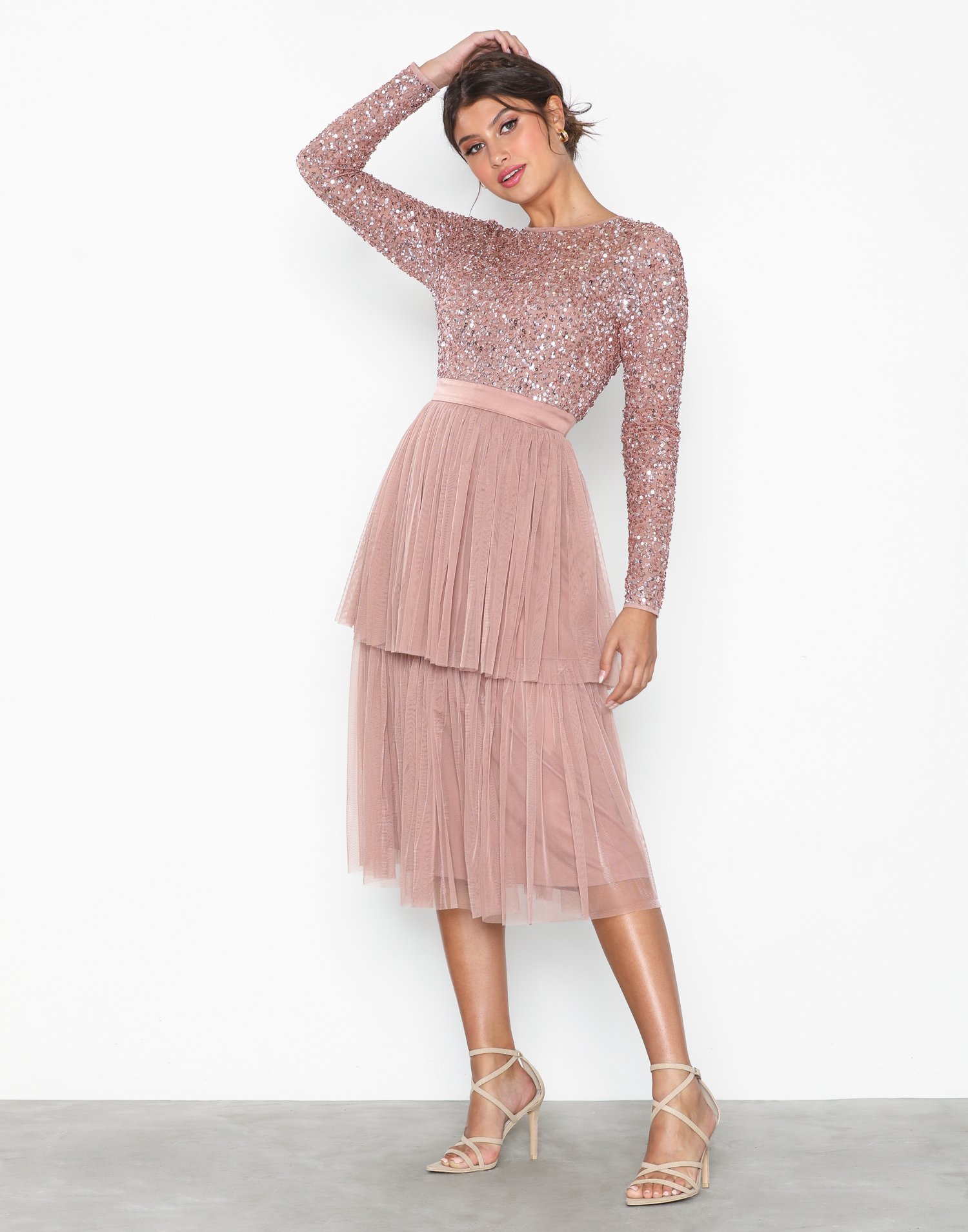 tiered sequin midi dress
