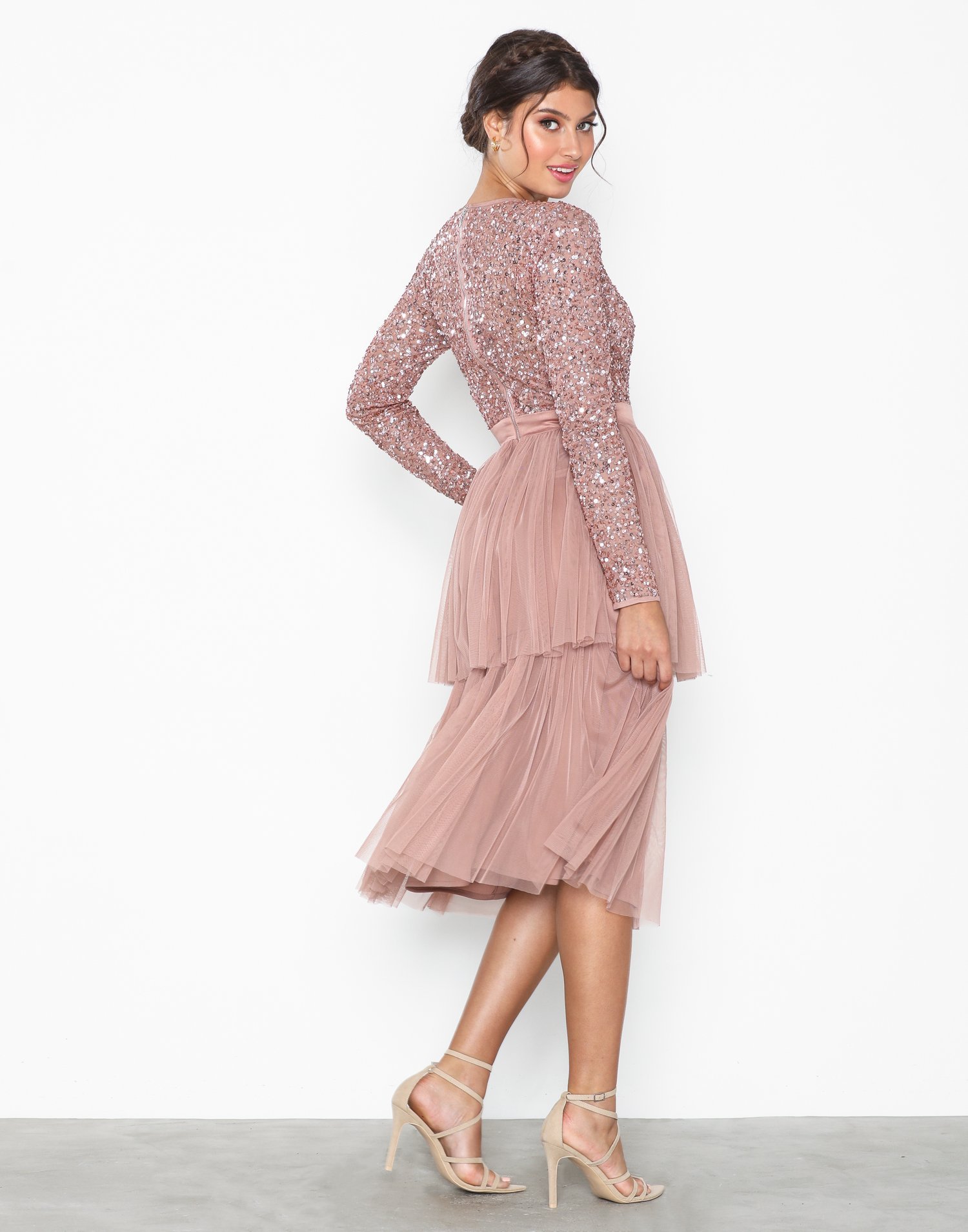 high neck delicate sequin midi dress