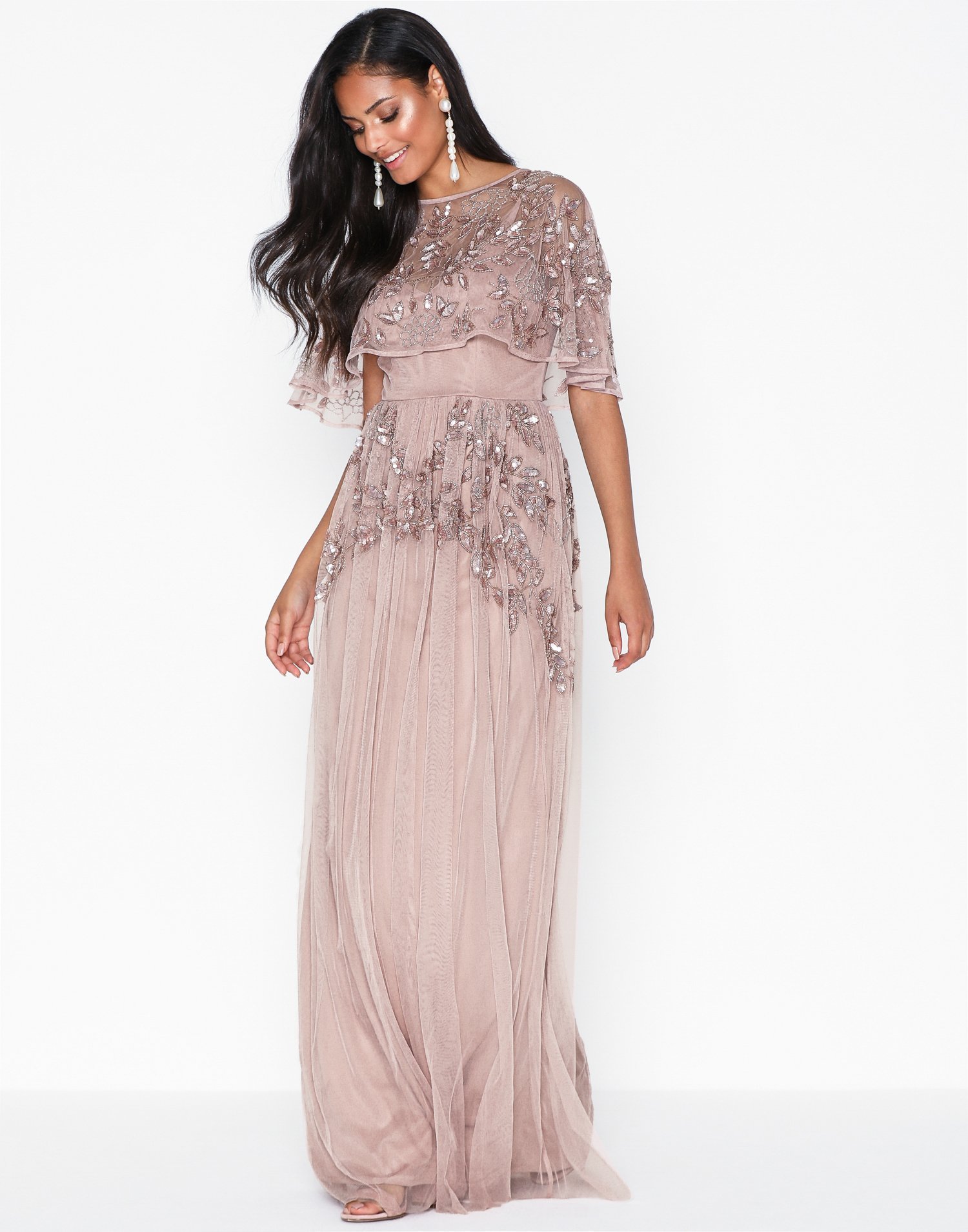 cape overlay maxi dress