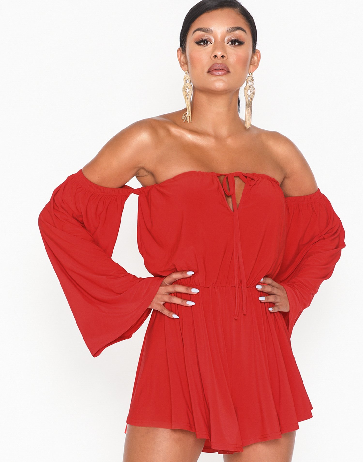 red off the shoulder playsuit