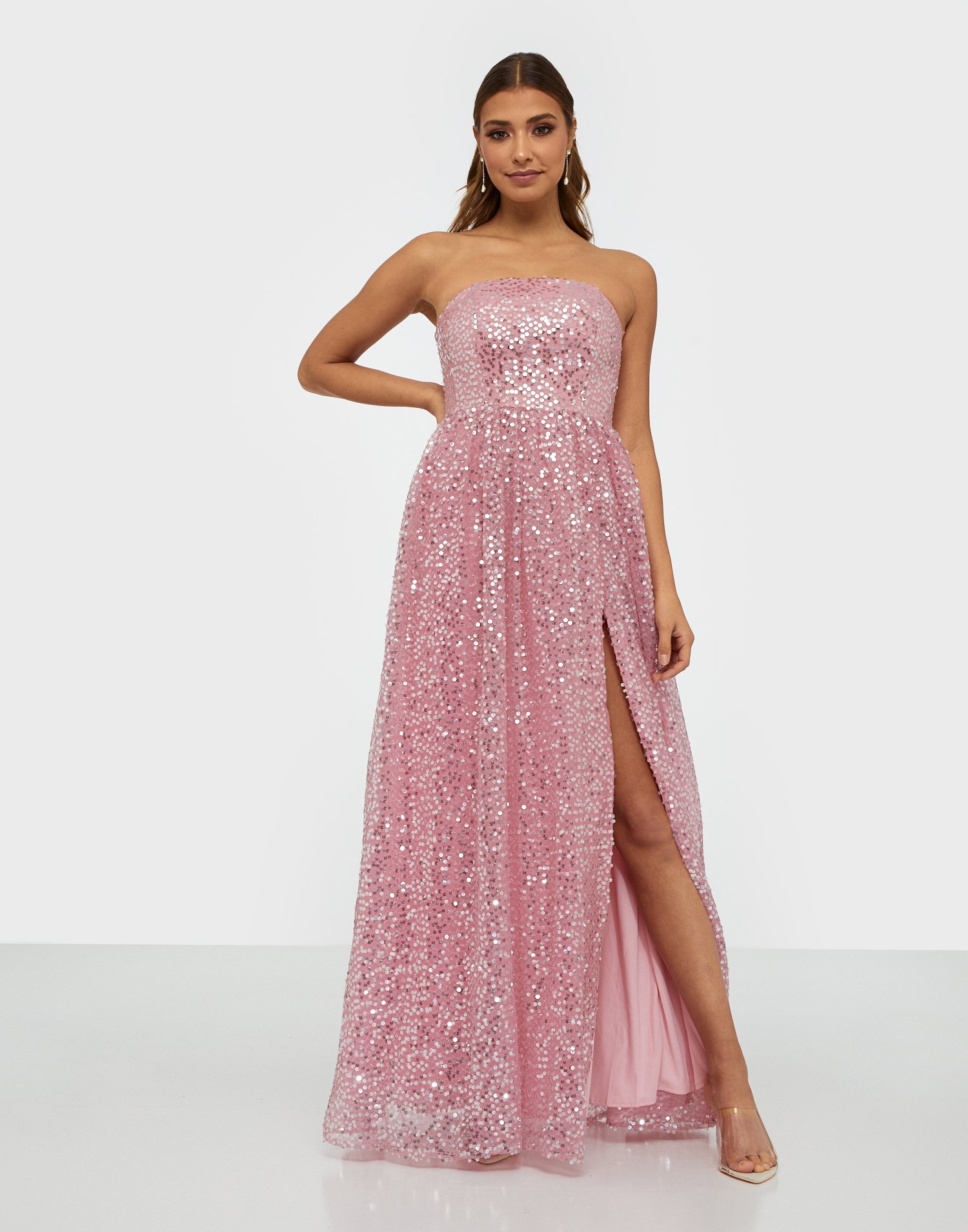 sequin bandeau maxi dress