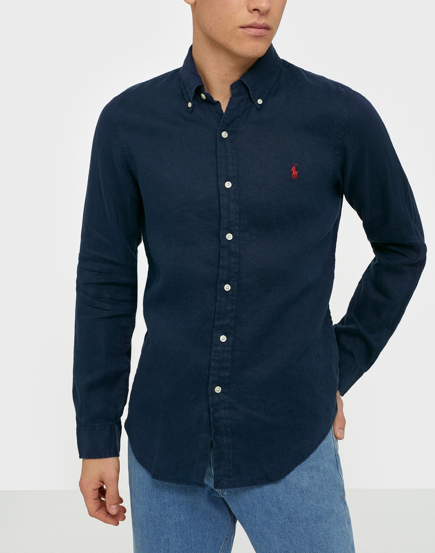 ralph lauren navy linen shirt