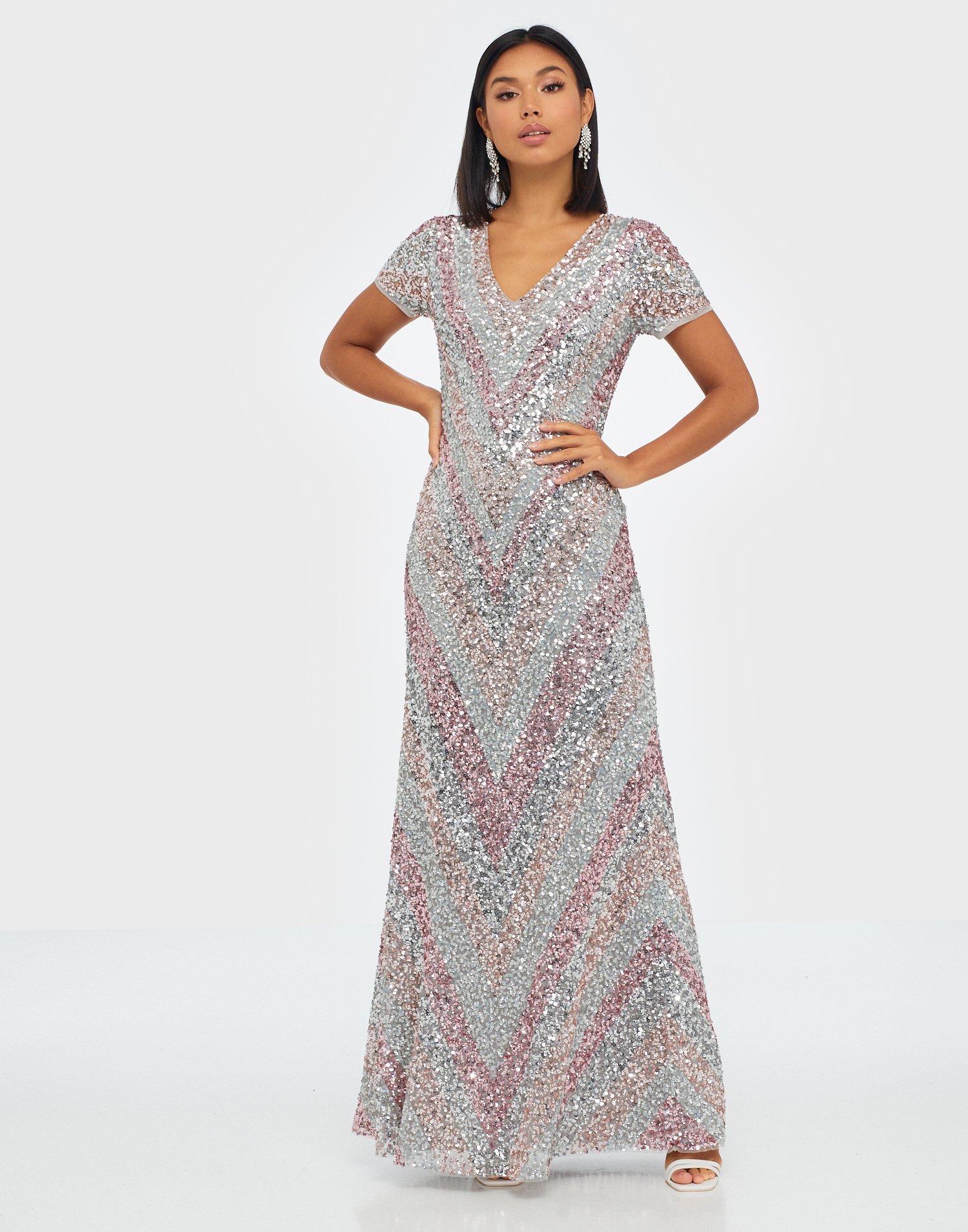 embellished short sleeve maxi dress