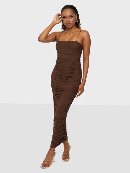 Mesh Ruched Dress Bodycons Brown NLY ...