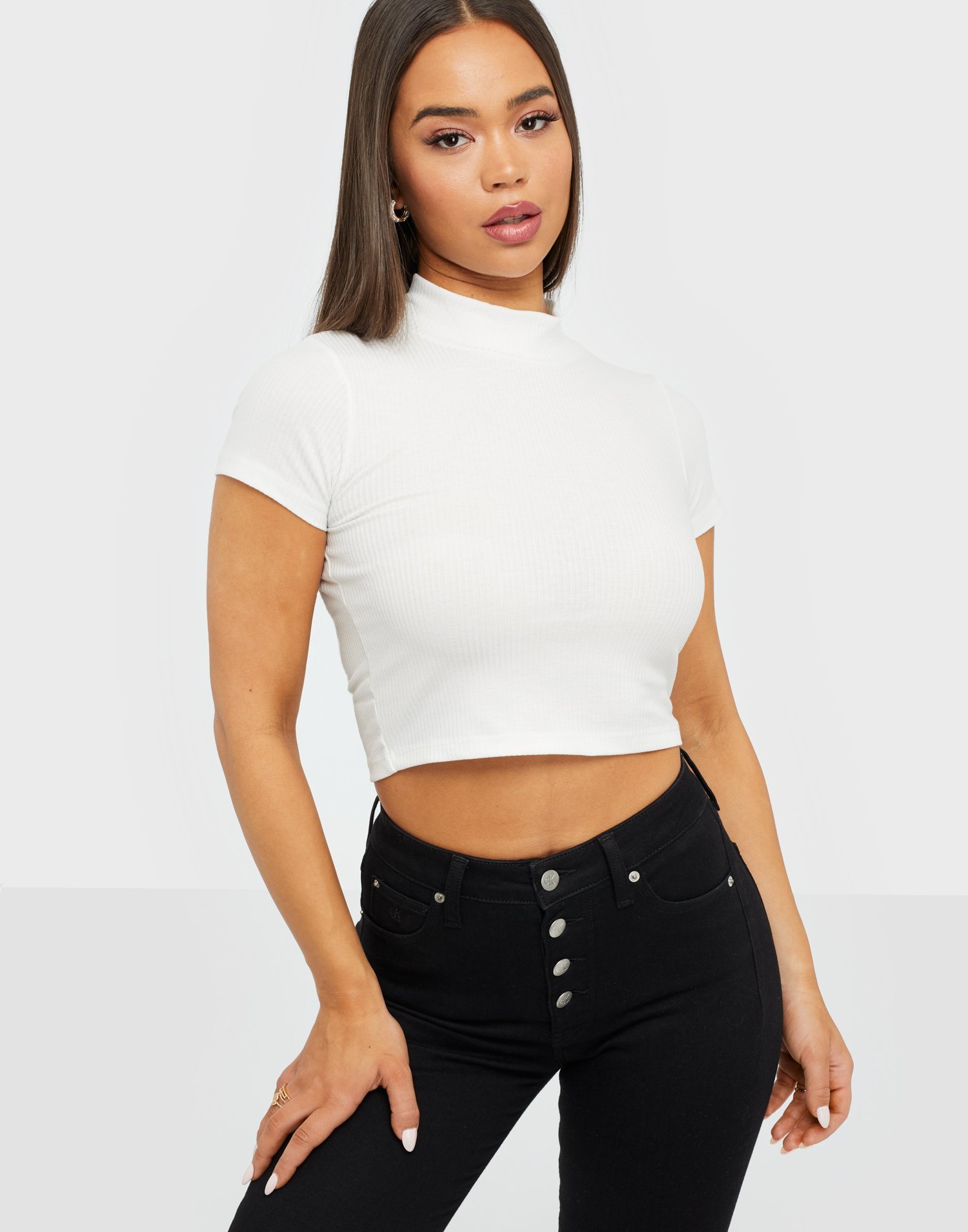 white cropped turtleneck