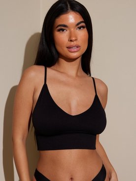 Only Onlvicky Rib Seamless V-Neck Top N Bandeau & Soft-Bra Svart