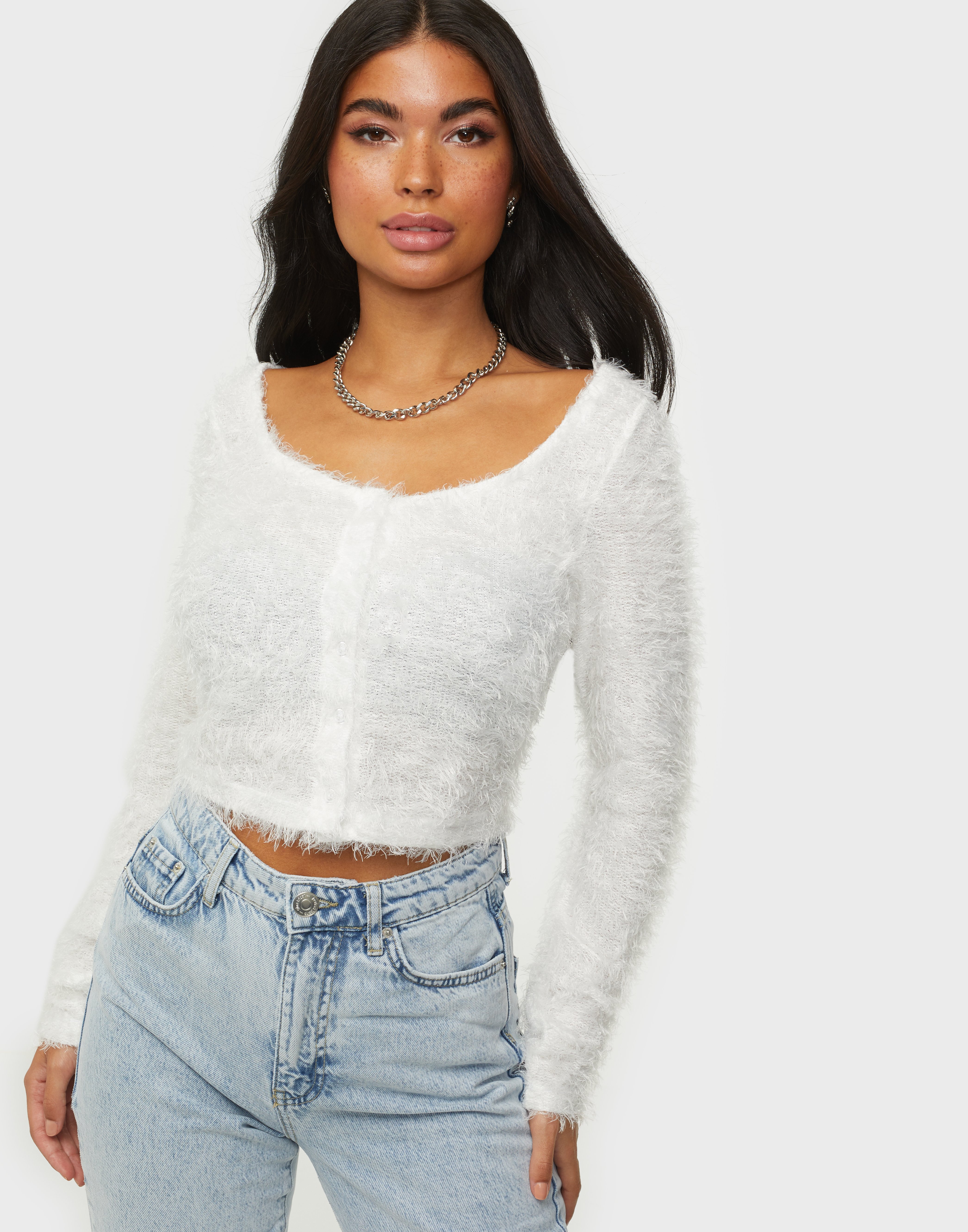 fluffy cardigan white