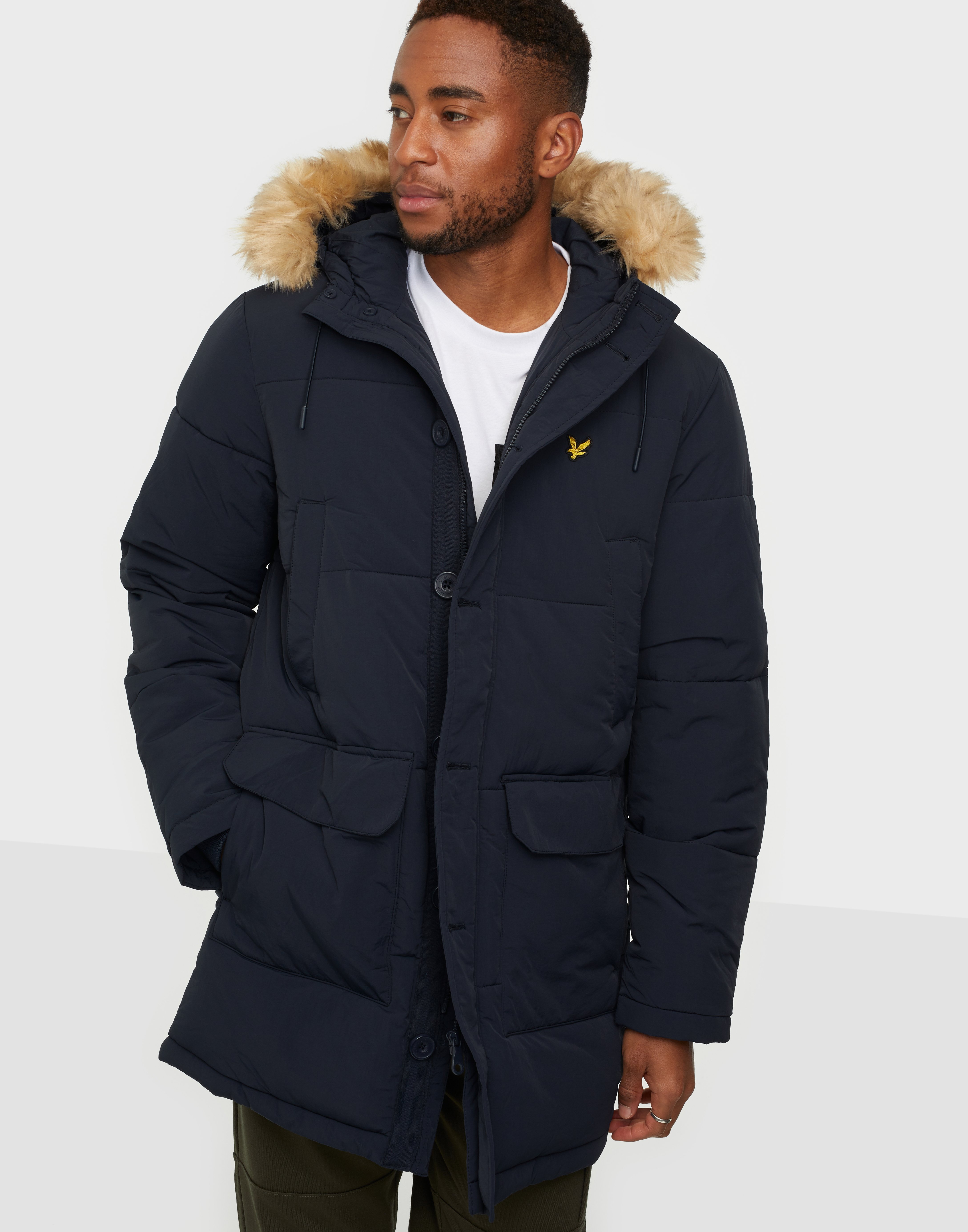 navy longline puffer jacket