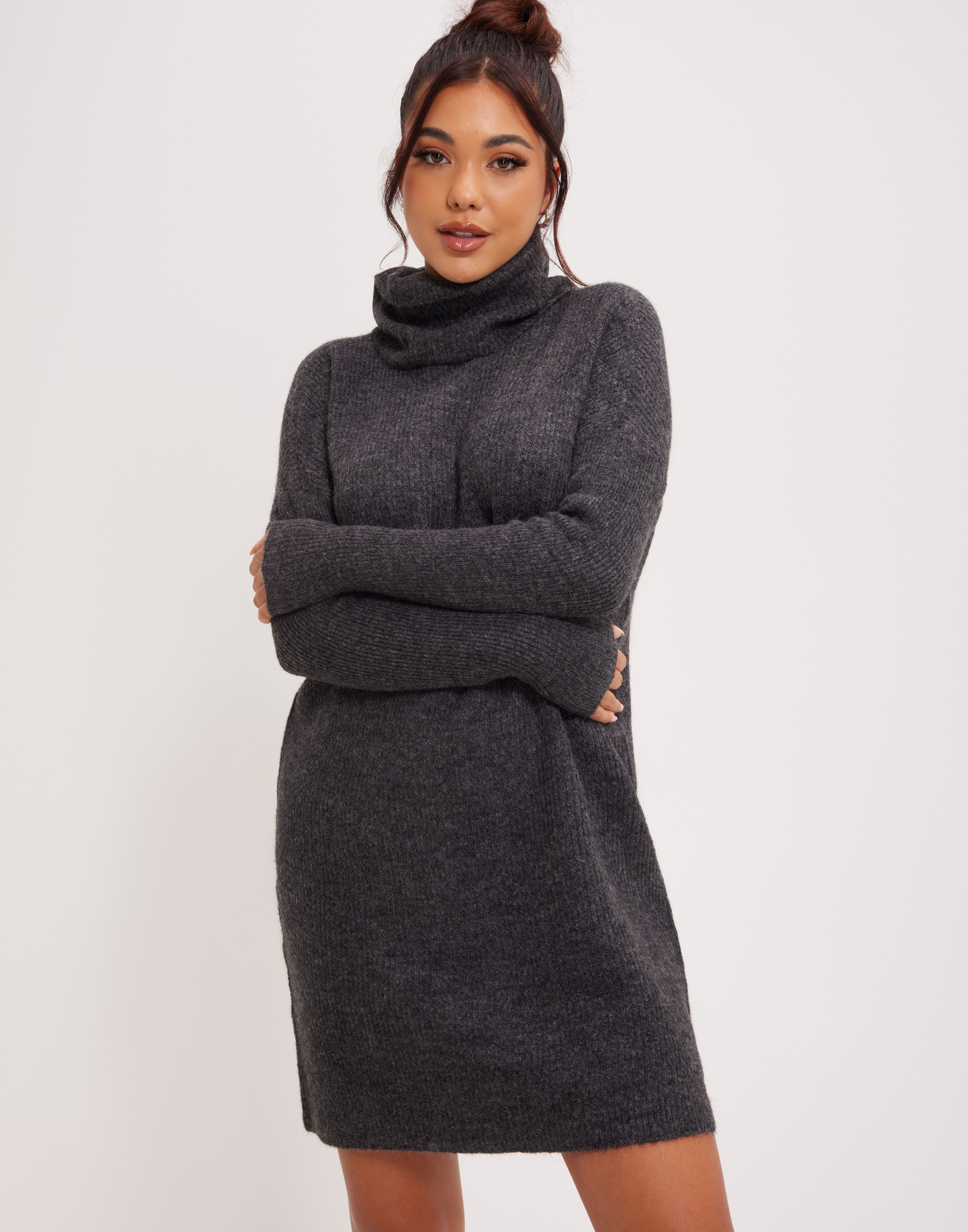 Nelly Dark Grey Melange Stickad klänning