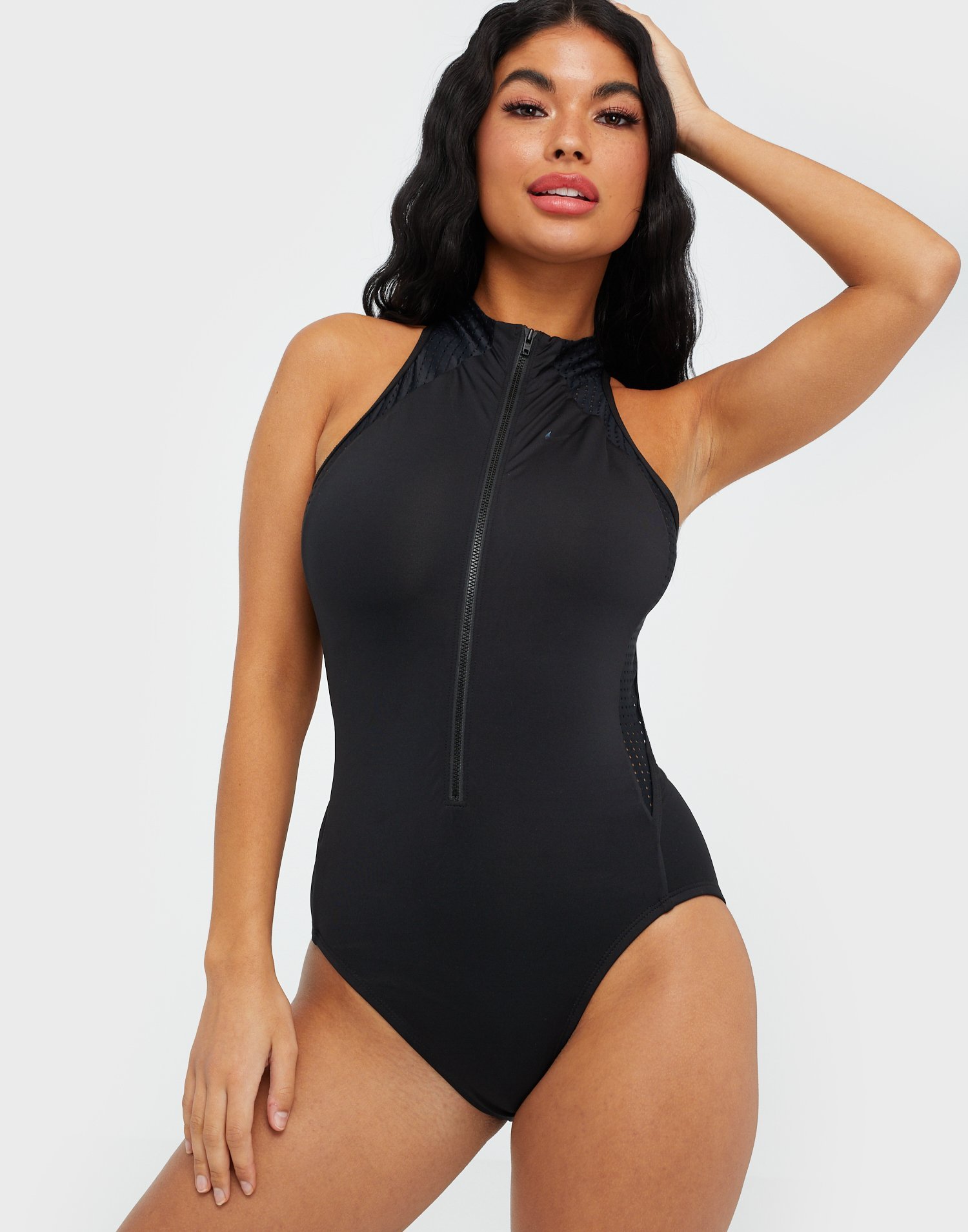 nike zip front one piece swimsuit
