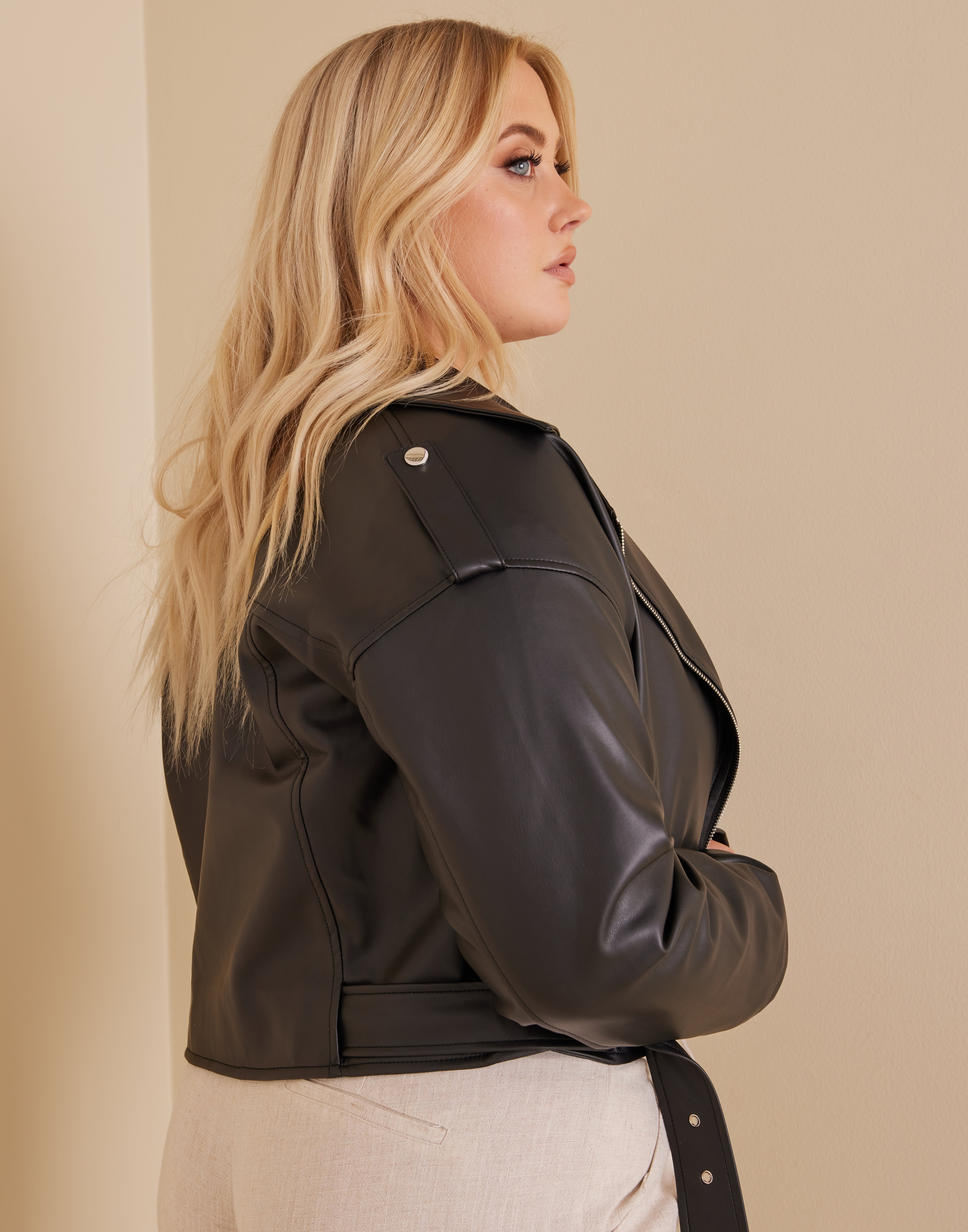 cropped oversized leather jacket