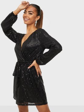 Sparkle Wrap Dress Black NLY Trend 