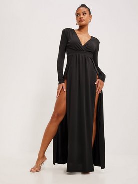 Wrap Slit Dress Maxi dresses Black NLY Eve - Nelly.com