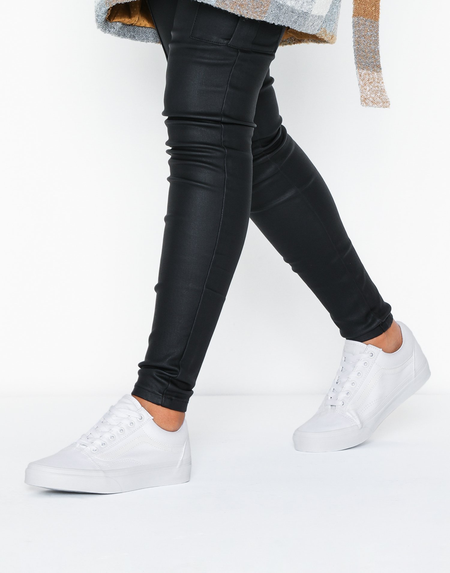 white faux leather vans