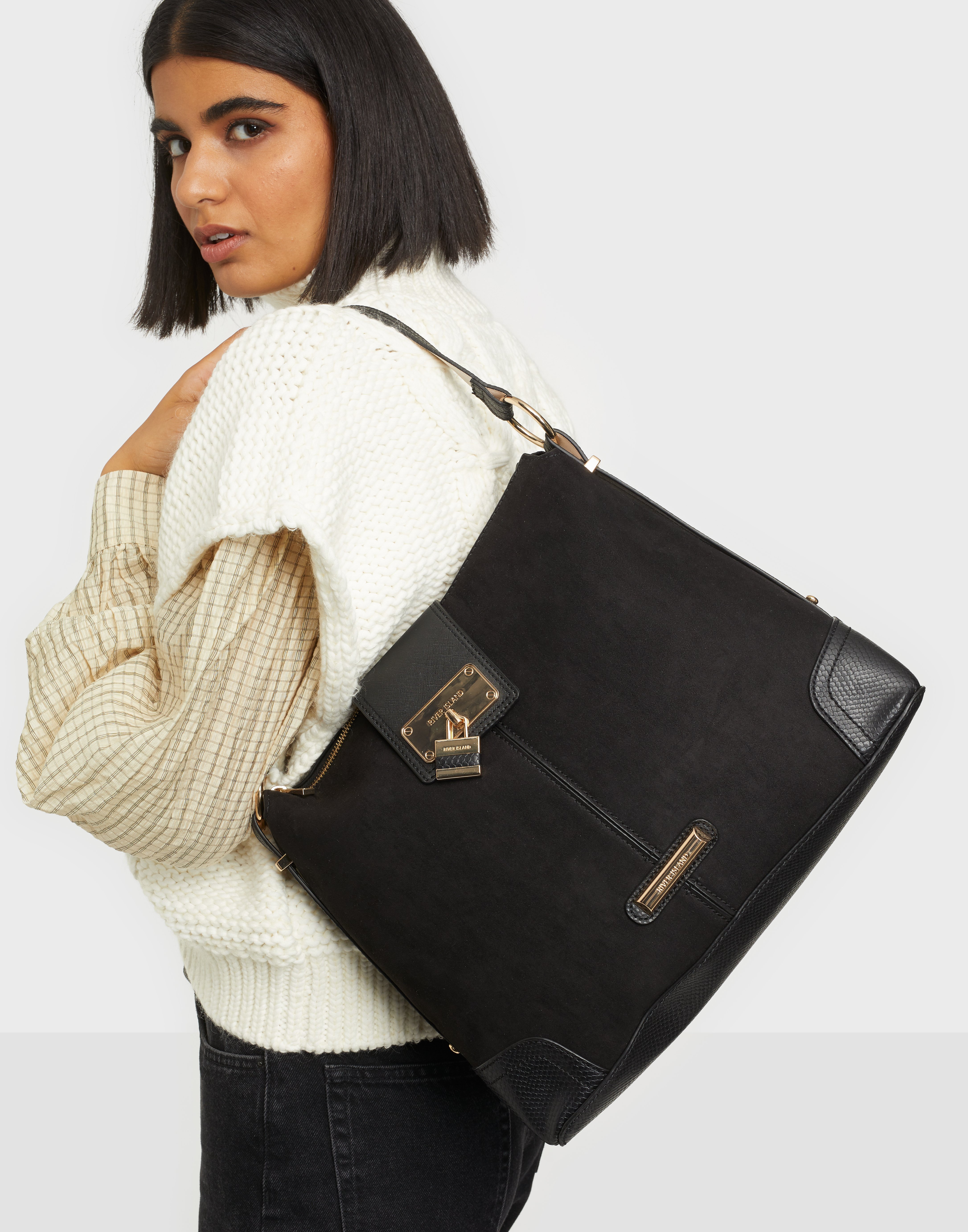 river island shoulder bag black