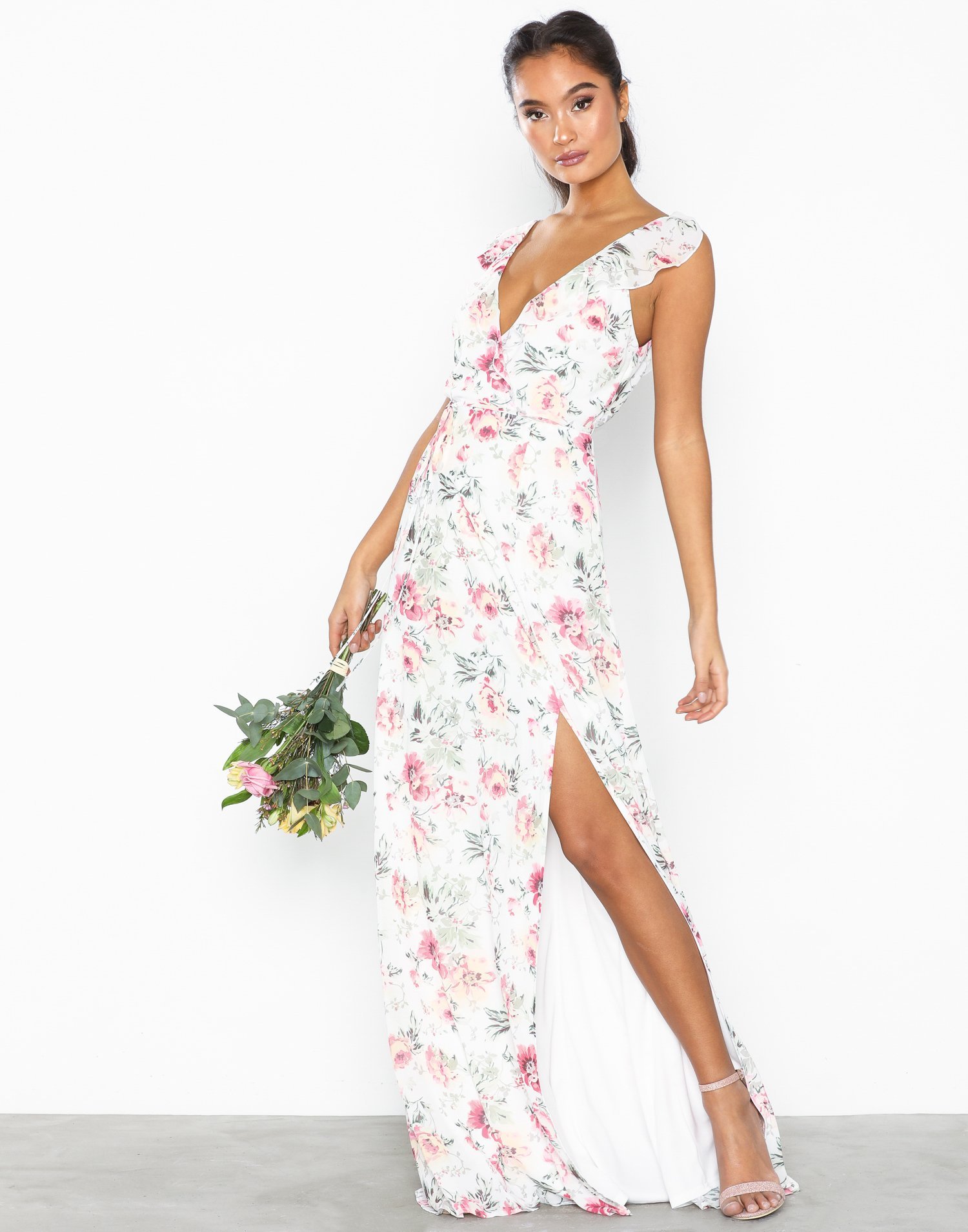 flowy flounce wrap gown