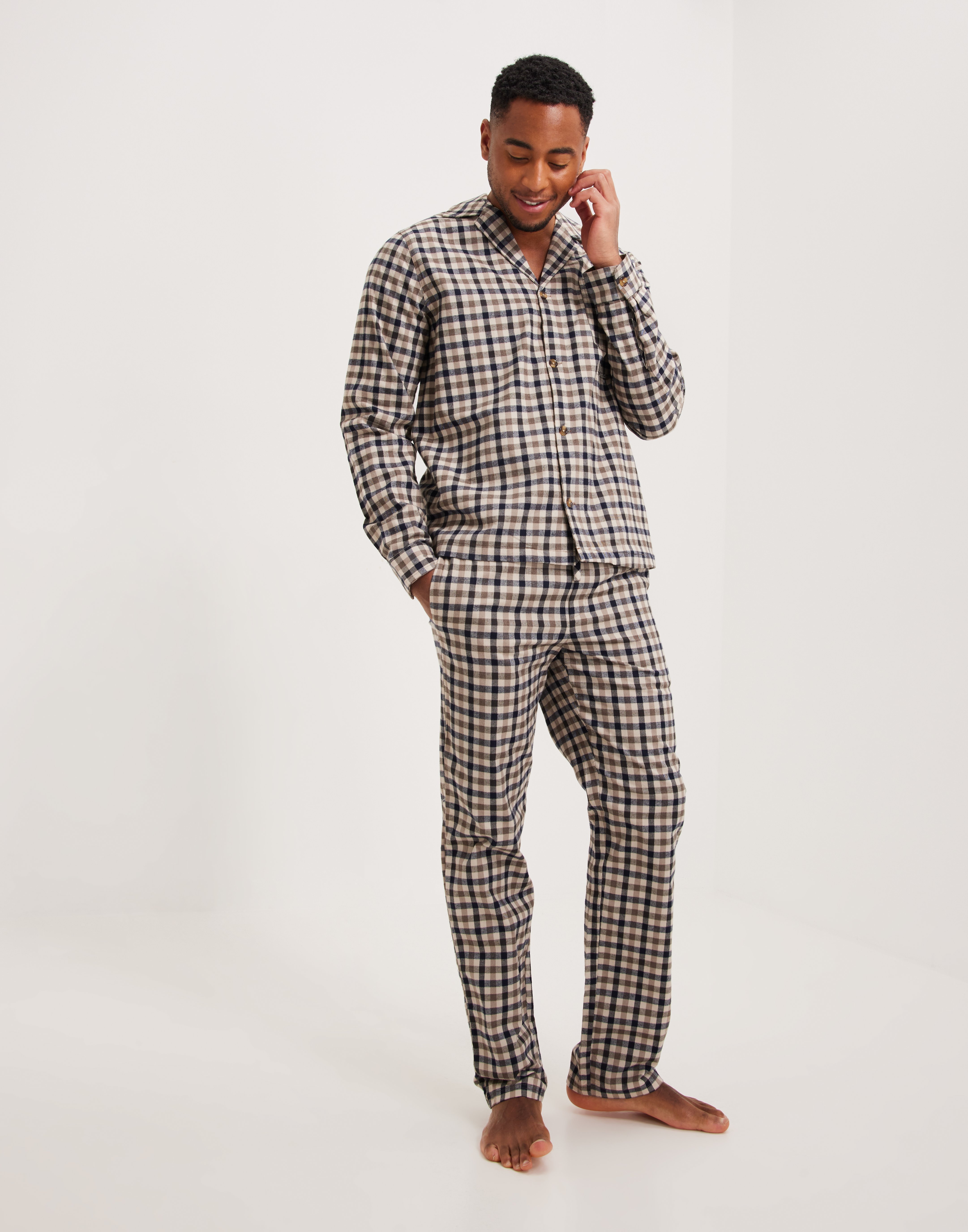 Les Deux Ludwig Flannel Pyjama Shirt & pants Nattøj Dark Navy Check