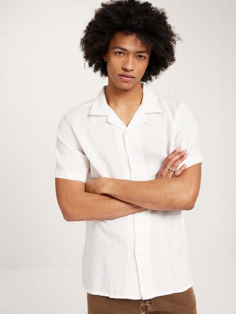 KnowledgeCotton Apparel Box fit short sleeved linen shirt GOTS/Vegan Skjorter Bright White
