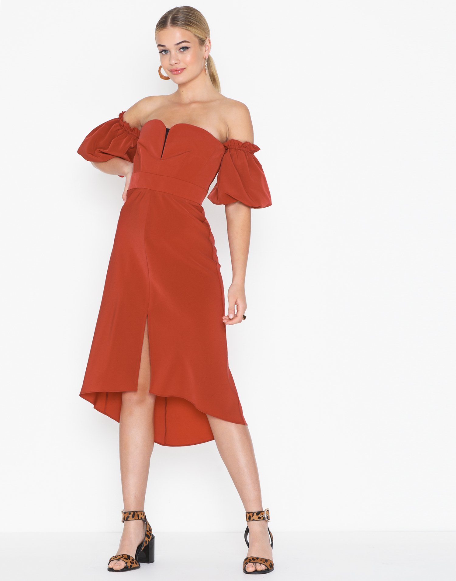 bardot dip hem midi dress