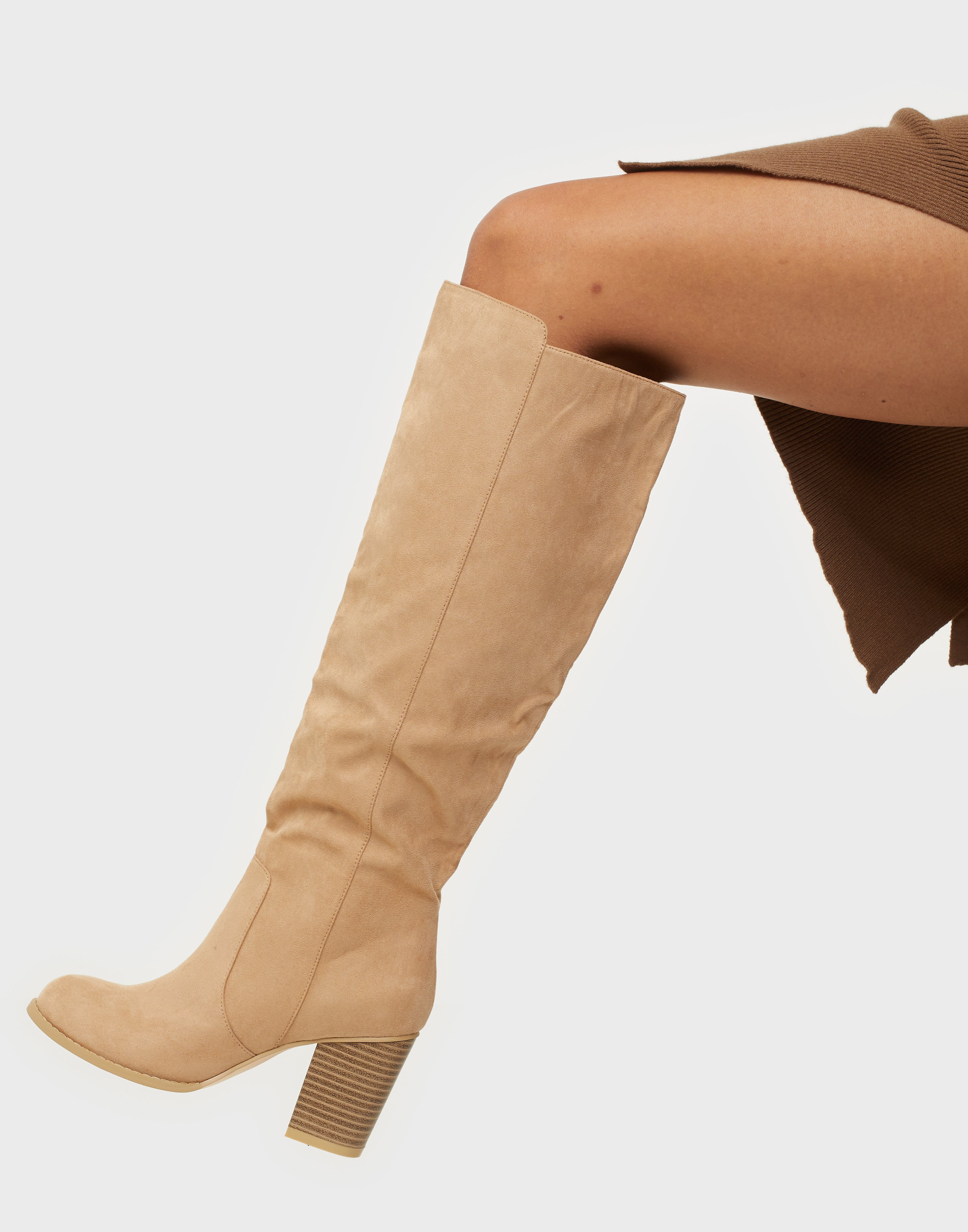 high knee boots beige