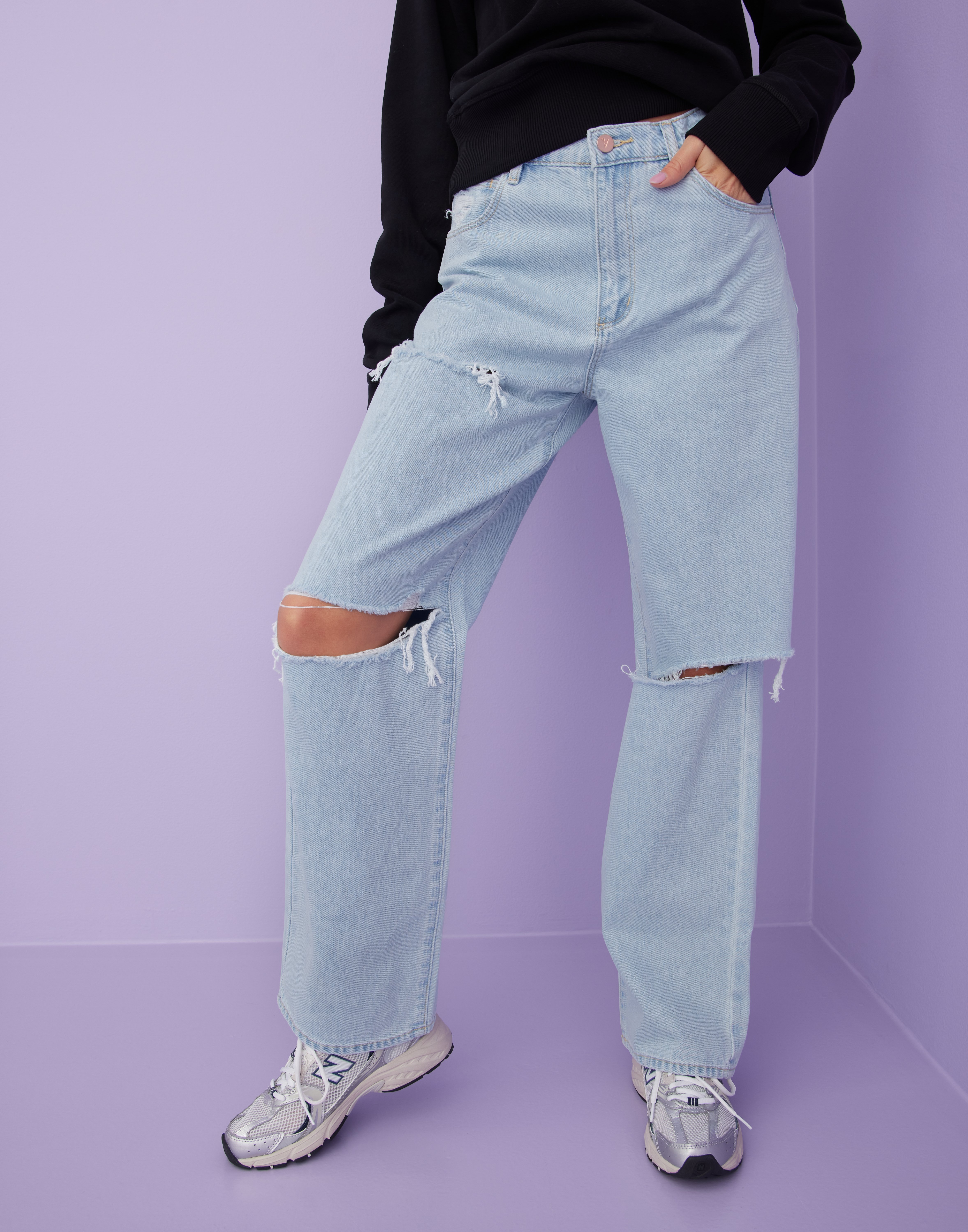 Abrand Jeans - Loose fit - A Slouch Jeans Bleached Stone Rip - Jeans - Loose fit
