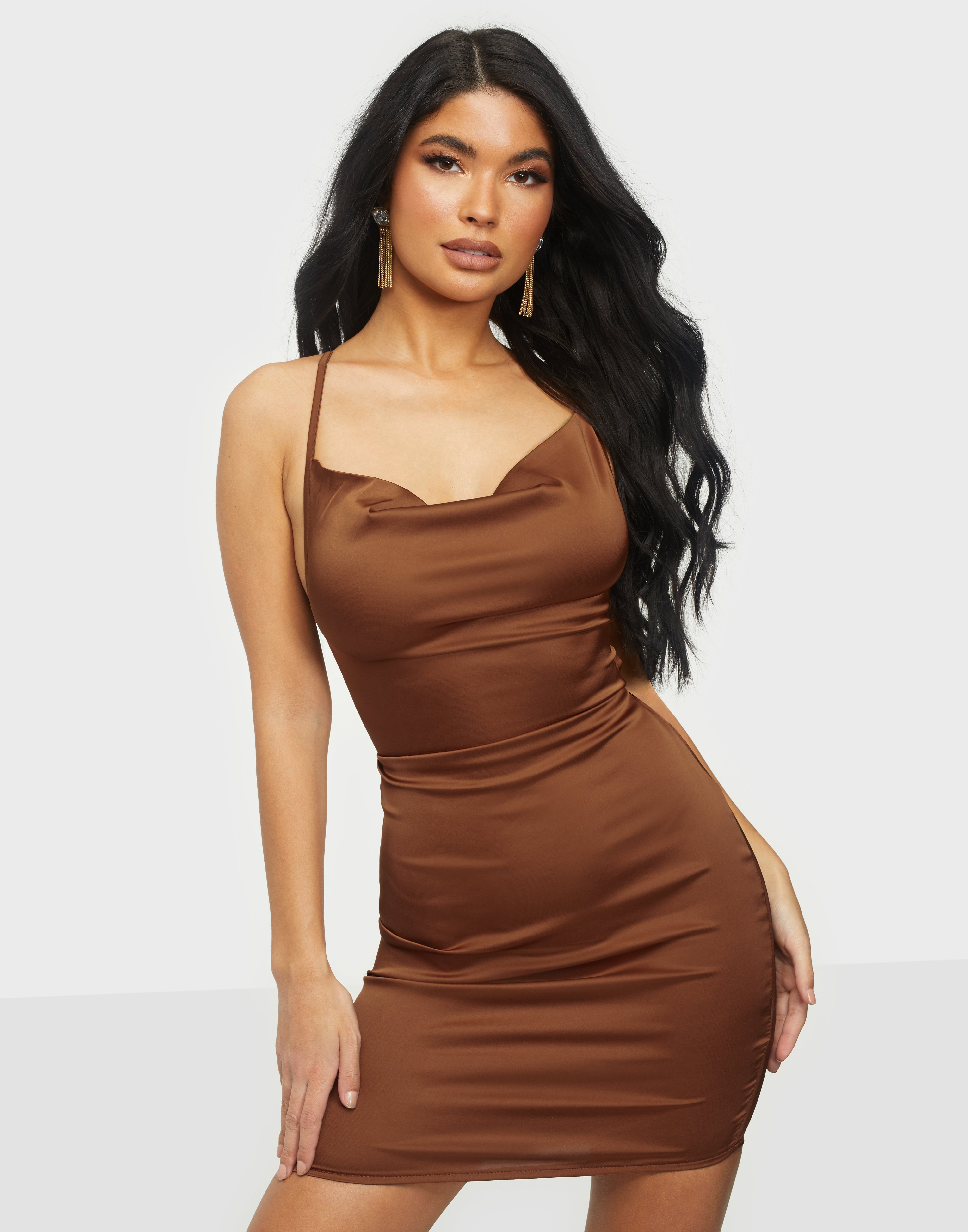 satin cowl neck mini dress