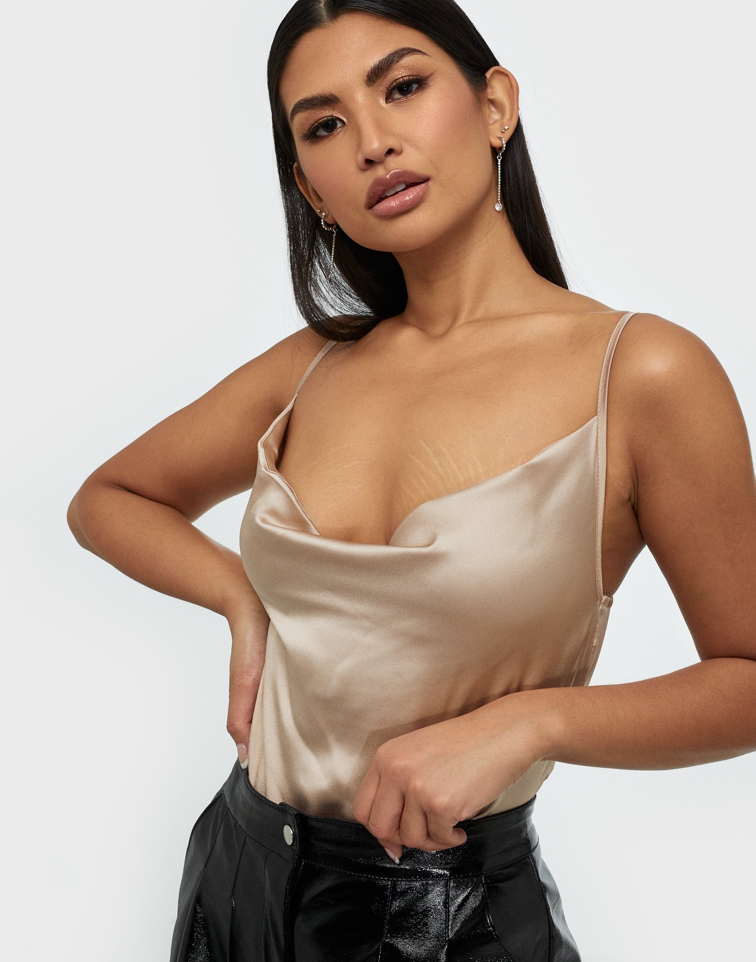 satin cowl neck top