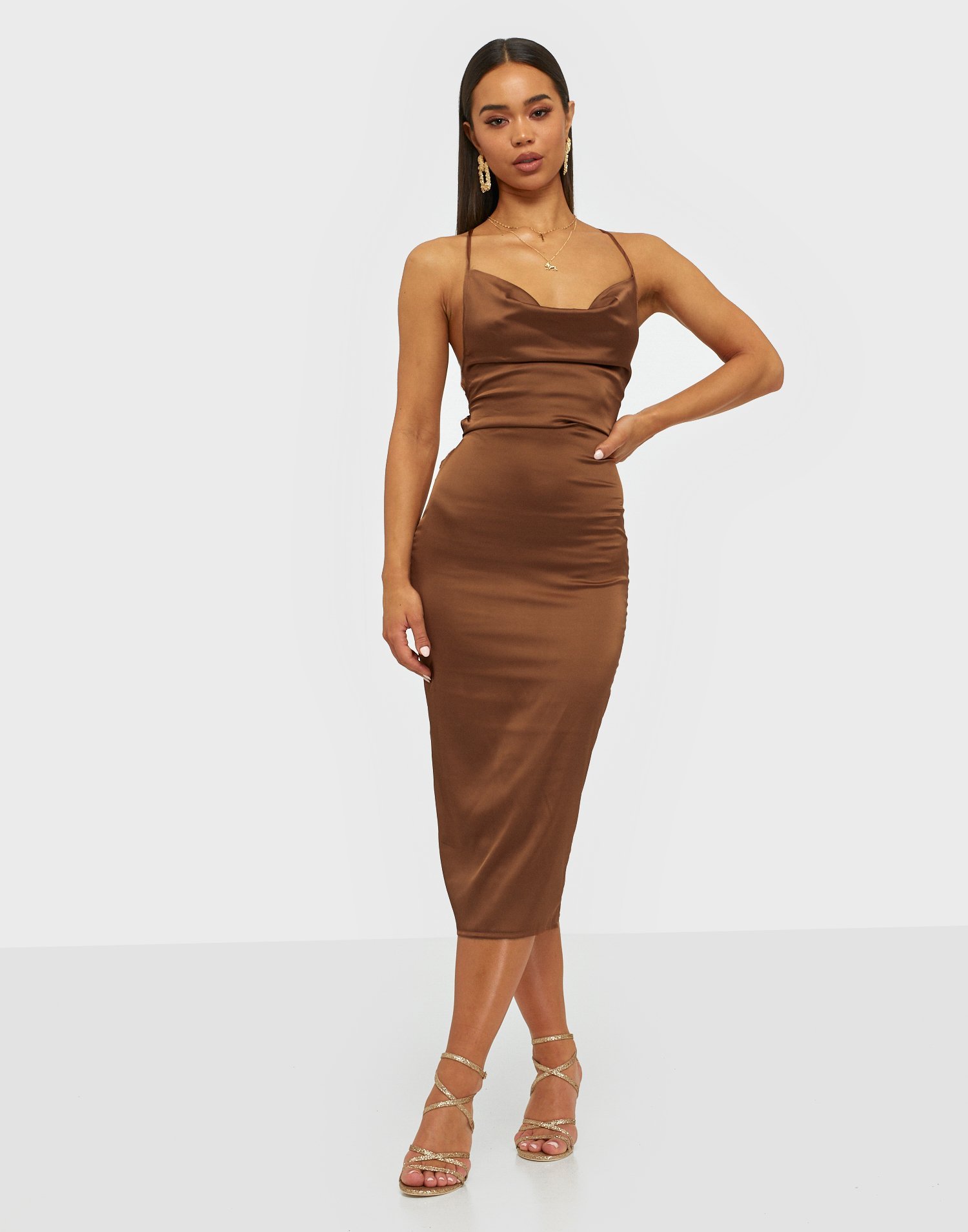 satin cowl dress midi