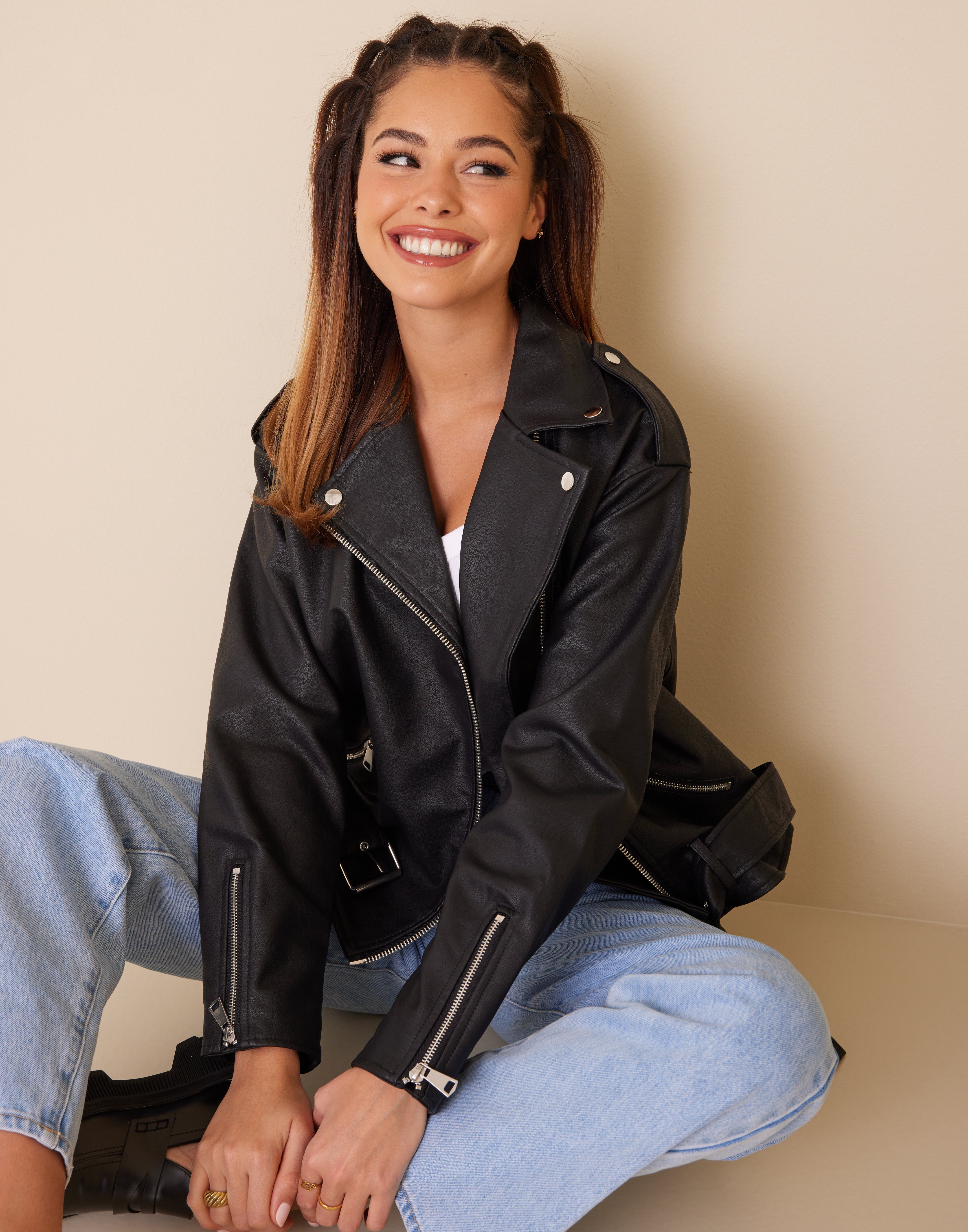 Oversized Boyfriend Biker Jacket - Black - Nelly.com