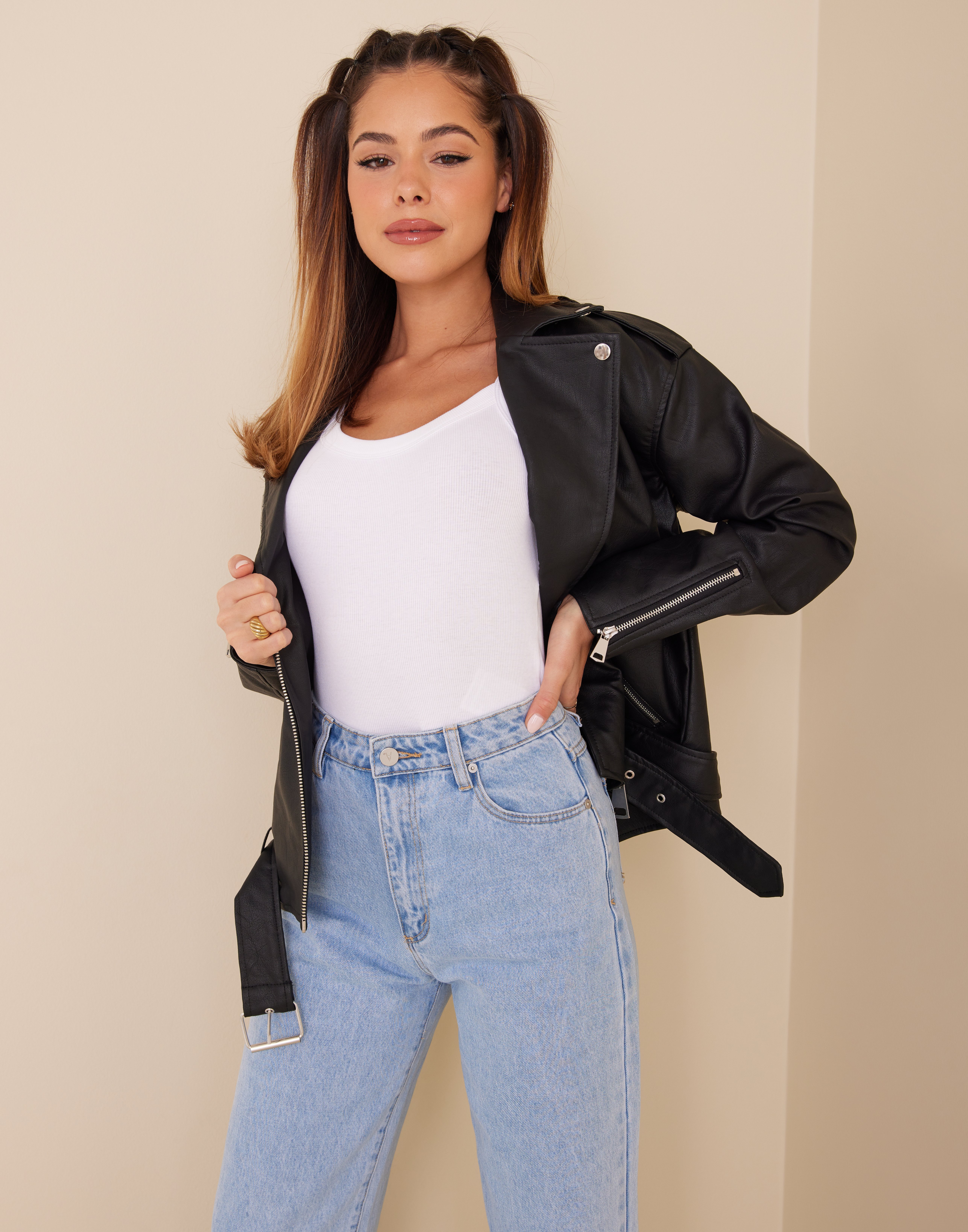 oversized leather biker jacket