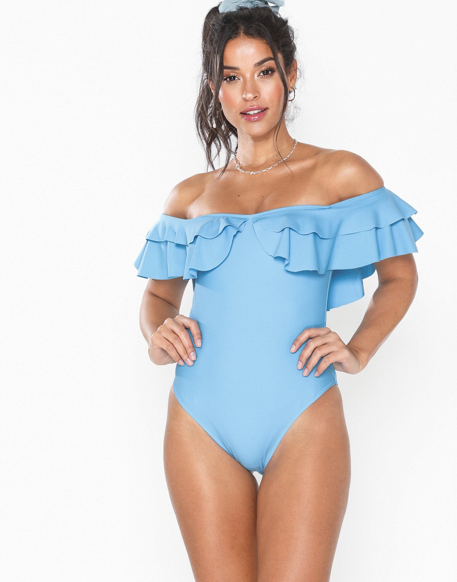 bardot frill swimsuit