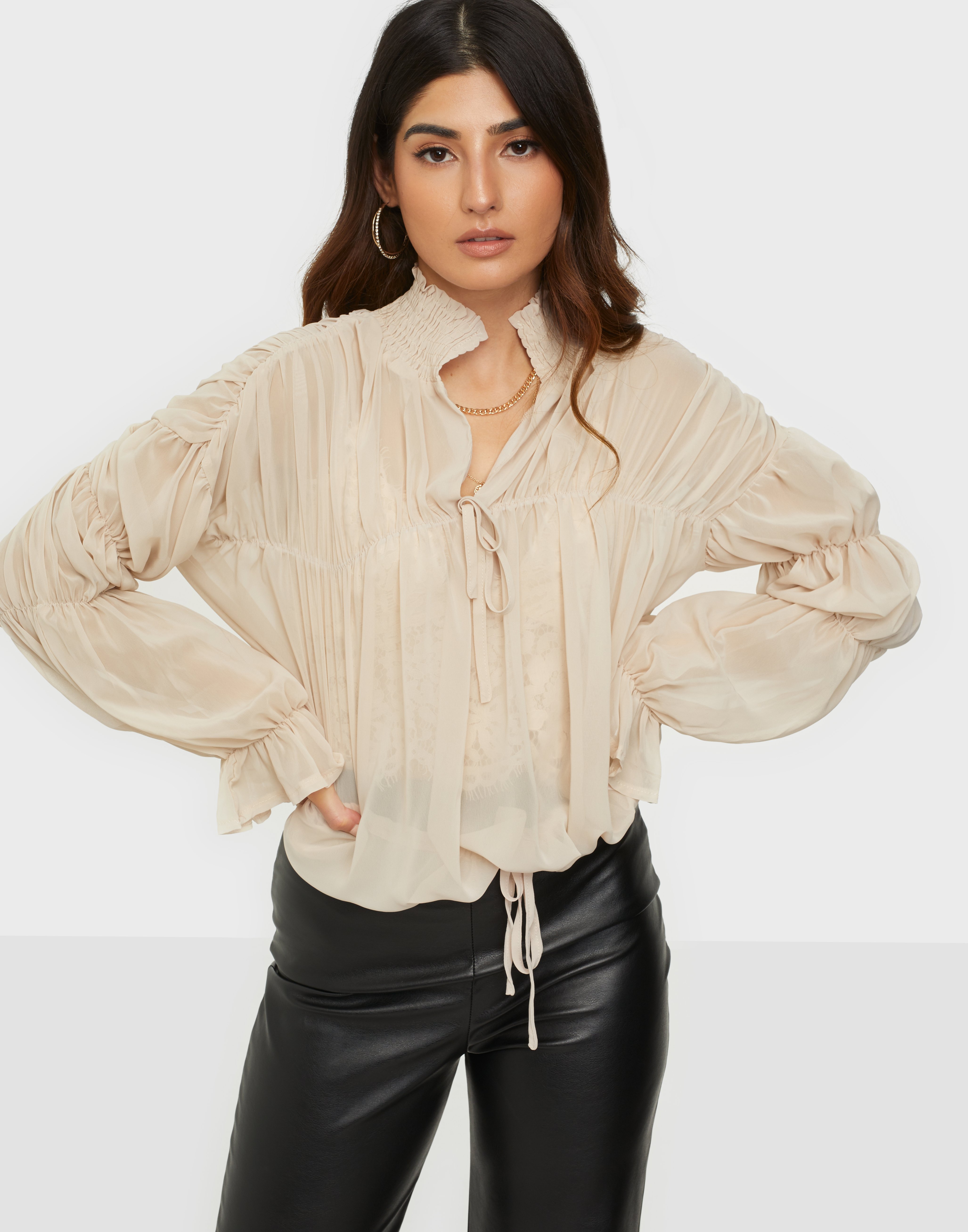 women's sheer sleeve tops