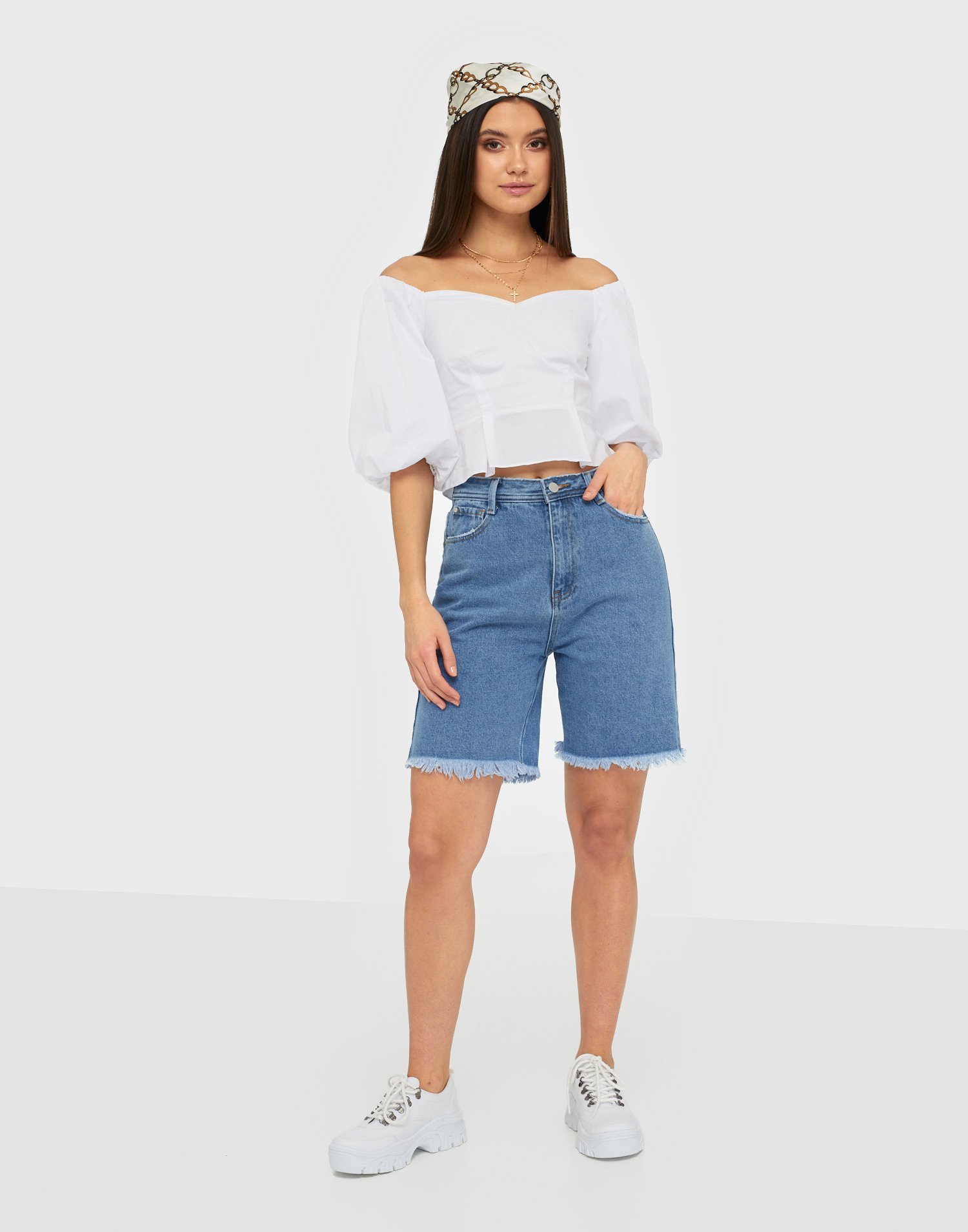 missguided longline denim shorts