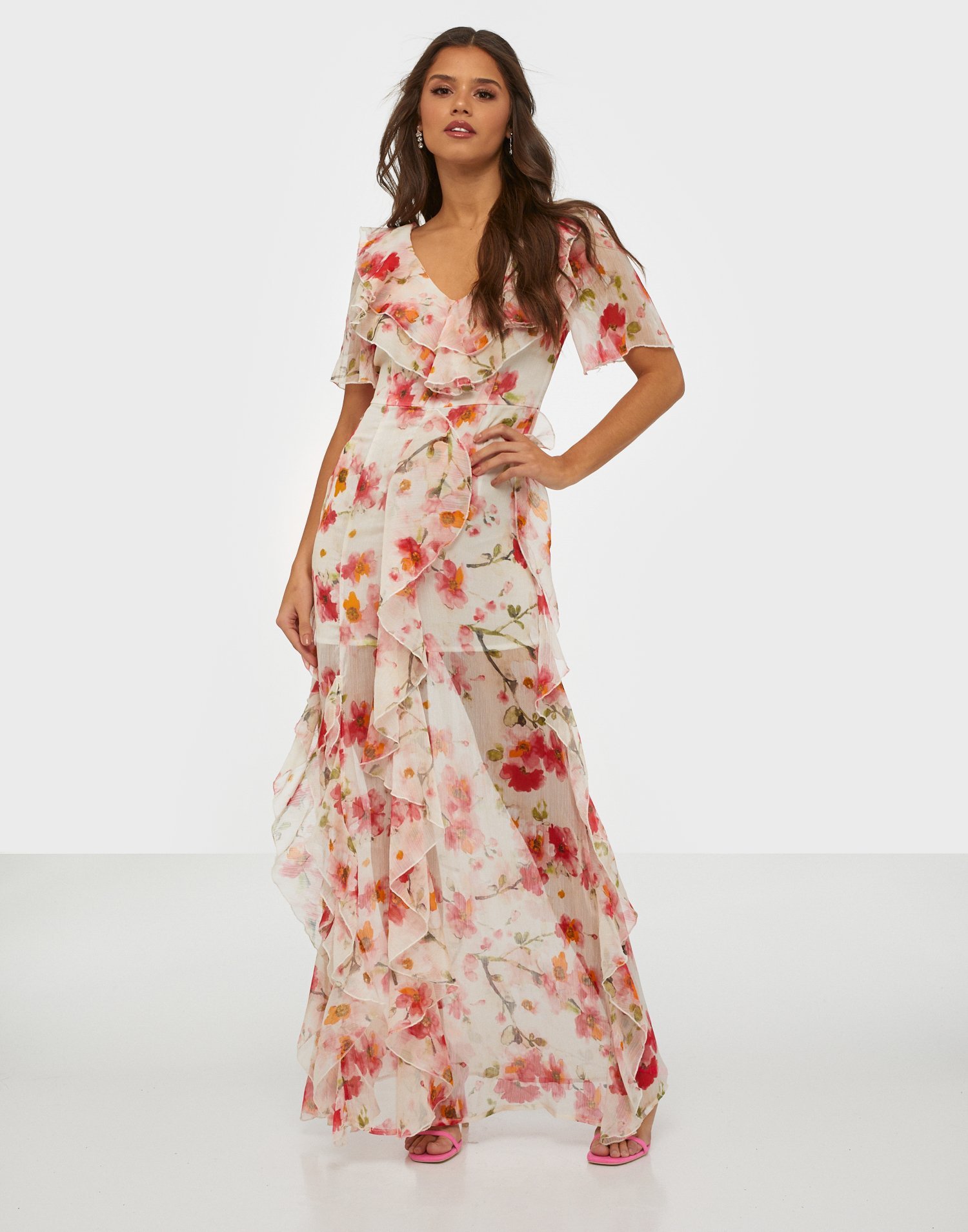 Floral Ruffle High Low Maxi Dress 