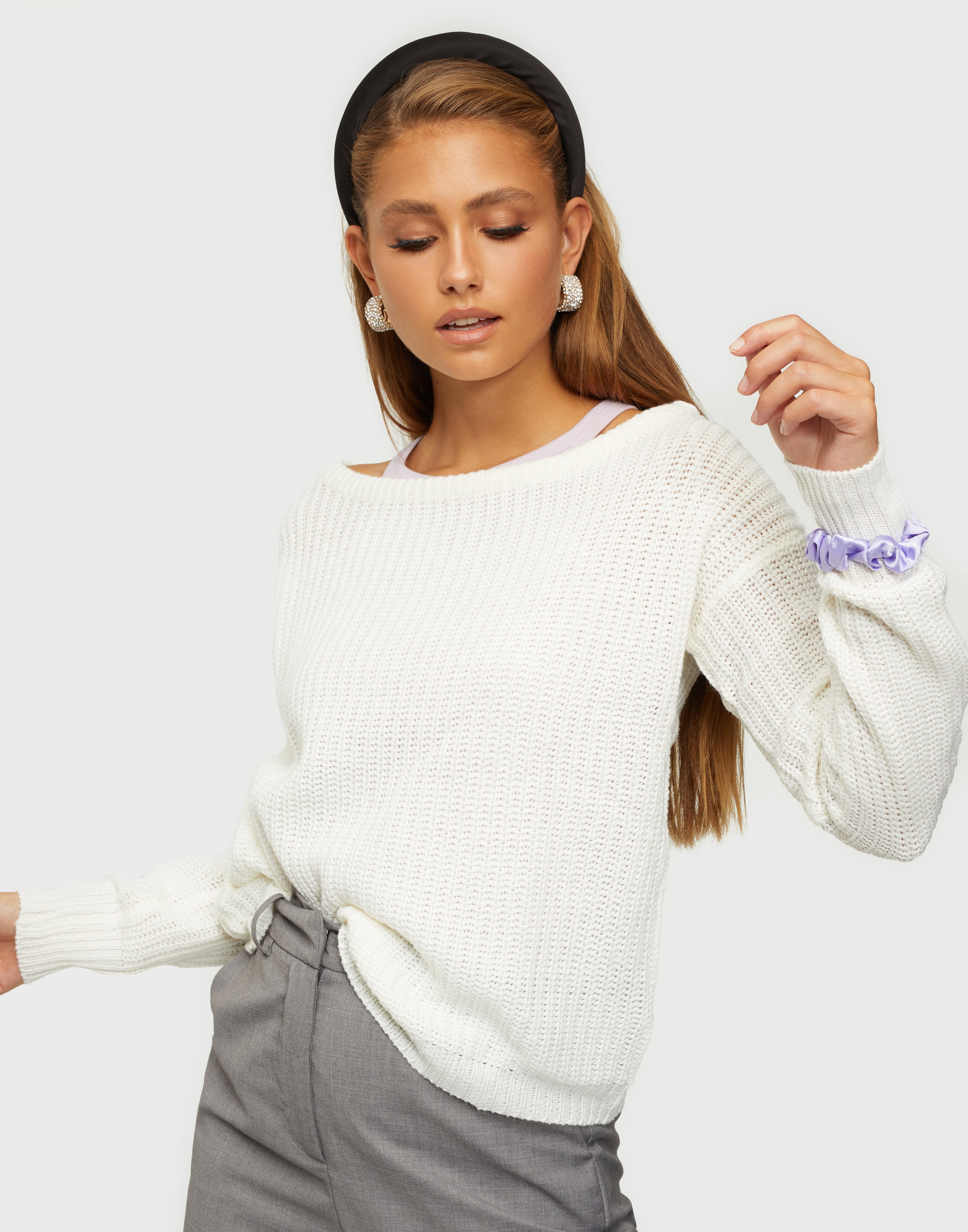 white off the shoulder jumper