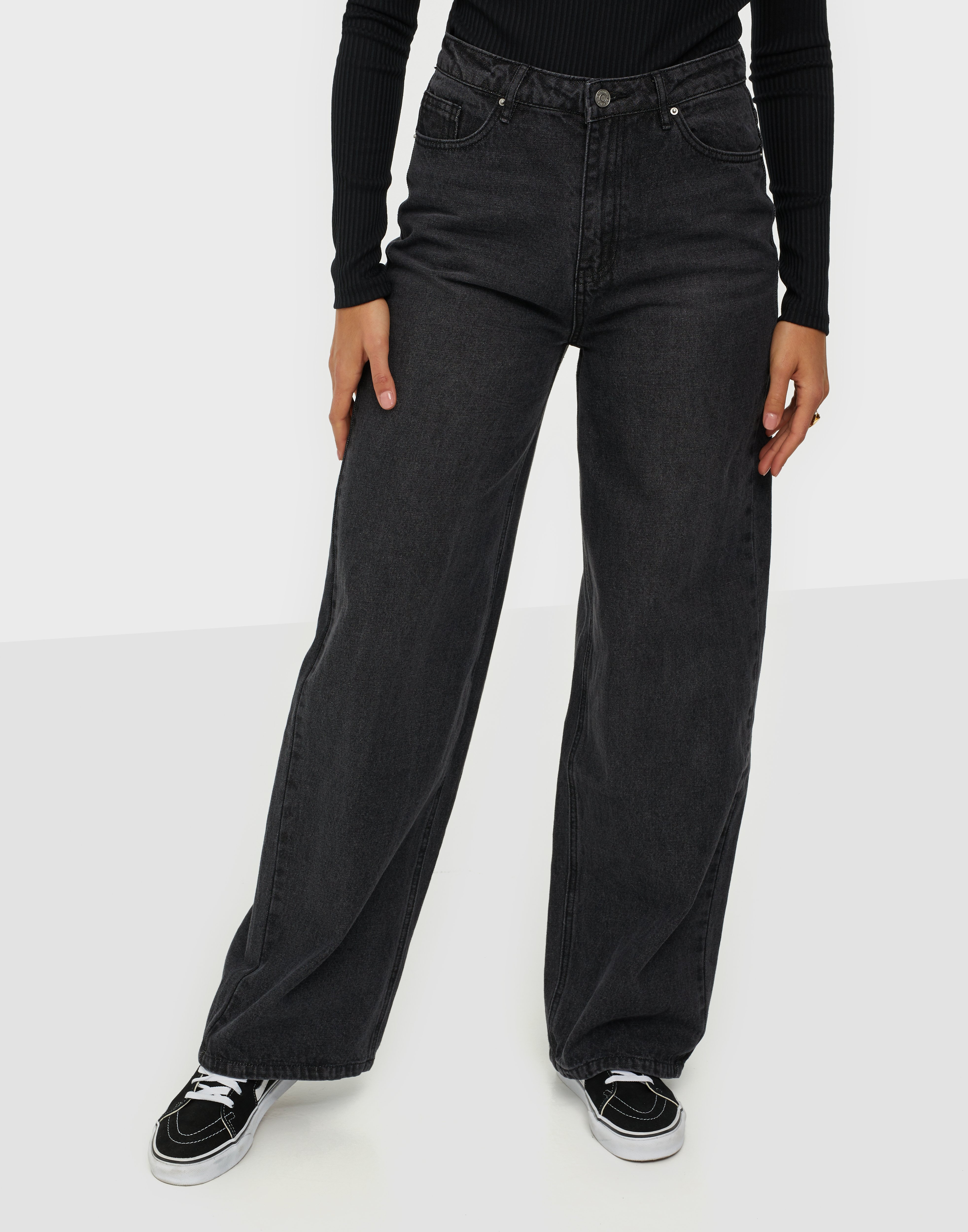 high rise wide leg jeans black