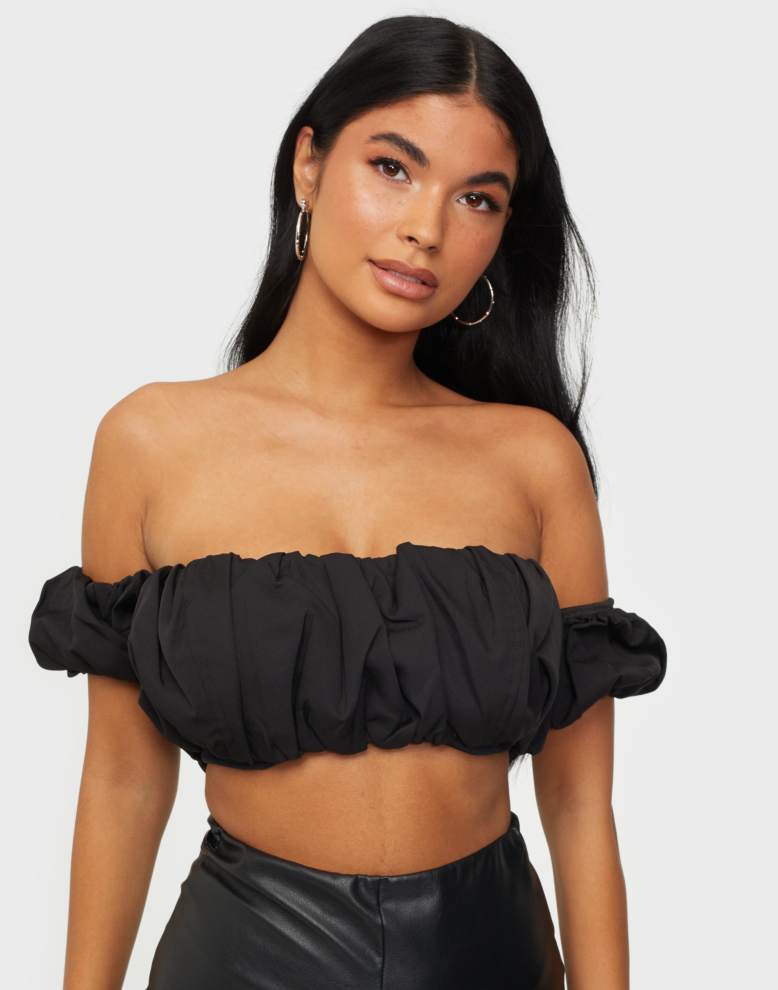 ruched bardot crop top