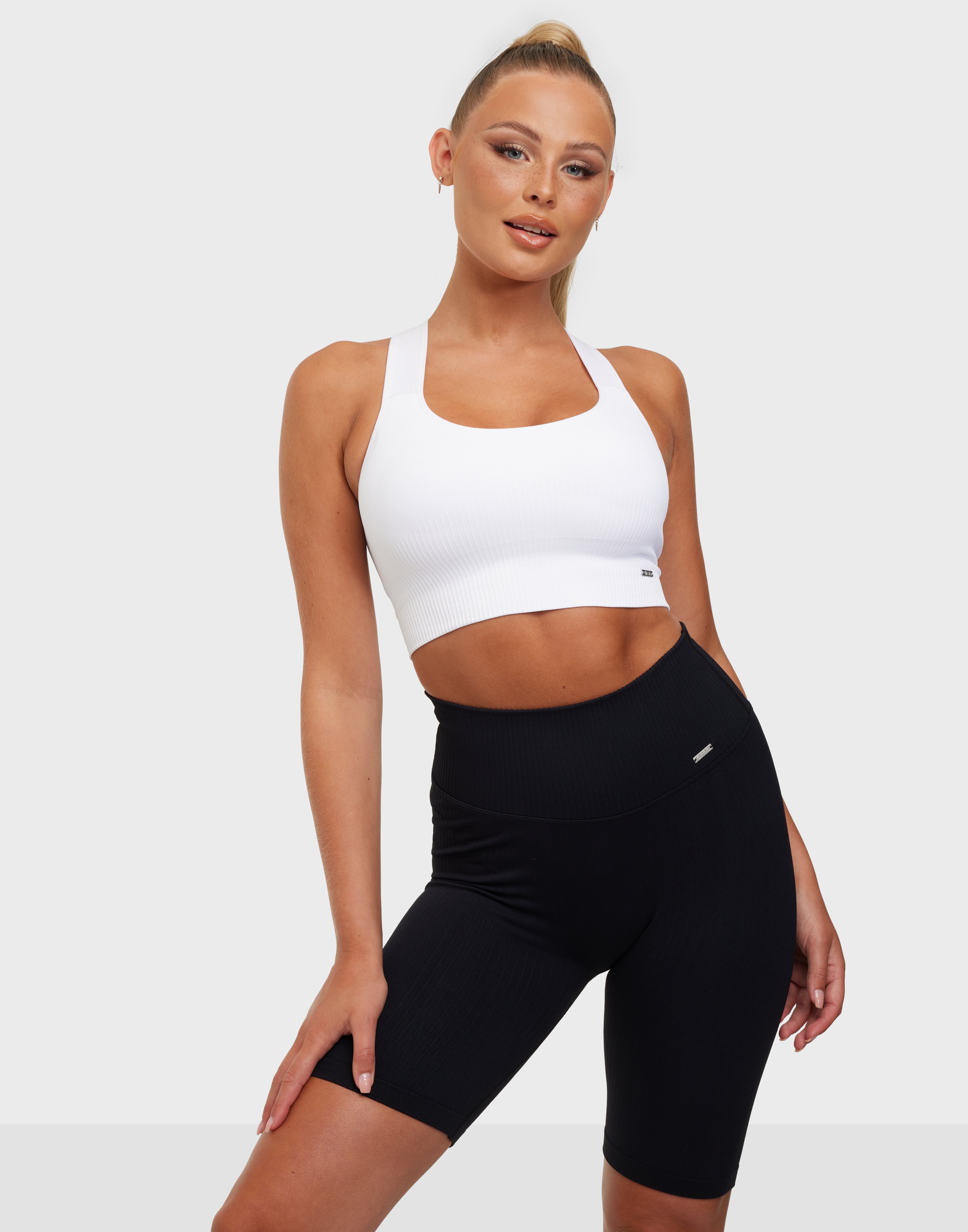 black ribbed seamless biker shorts