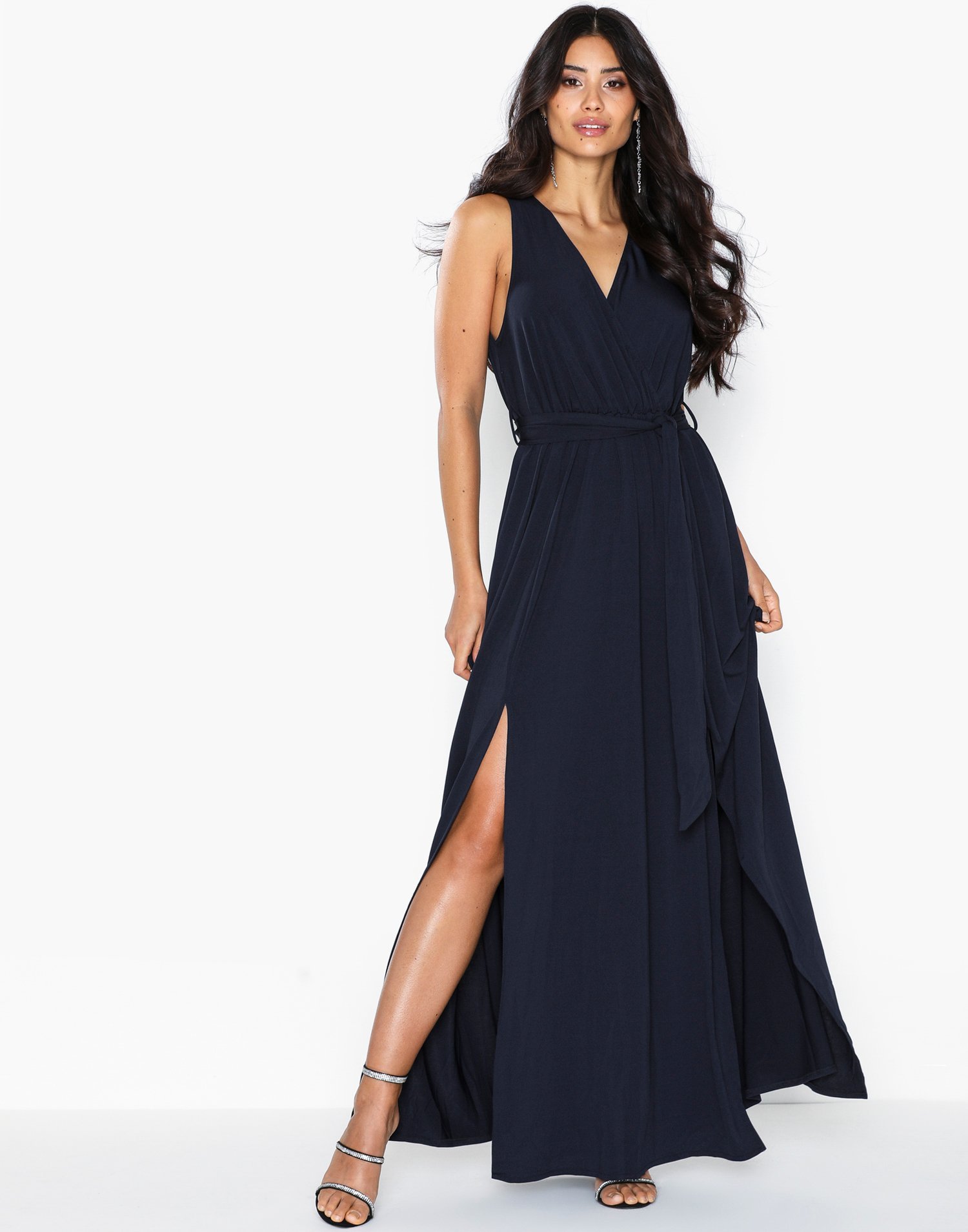 v neck side split maxi dress