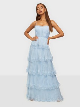 Lace Pleated Maxi Dress - Icy Blue ...