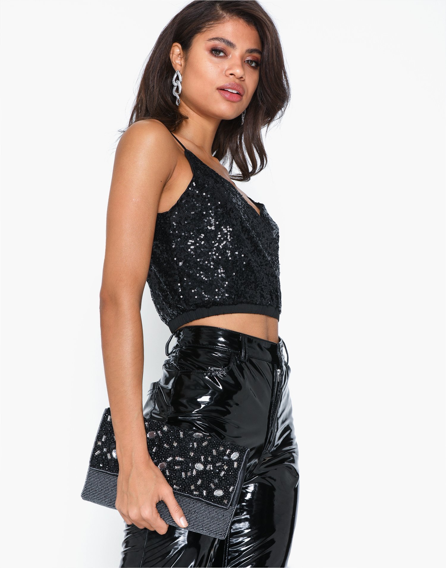 Glamorous Black Shimmering Wristlet Kuvertväskor