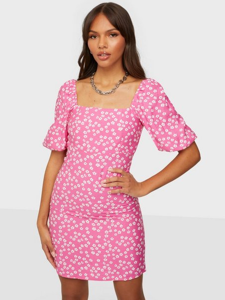 Square Neck Mini Dress - Candy Pink ...