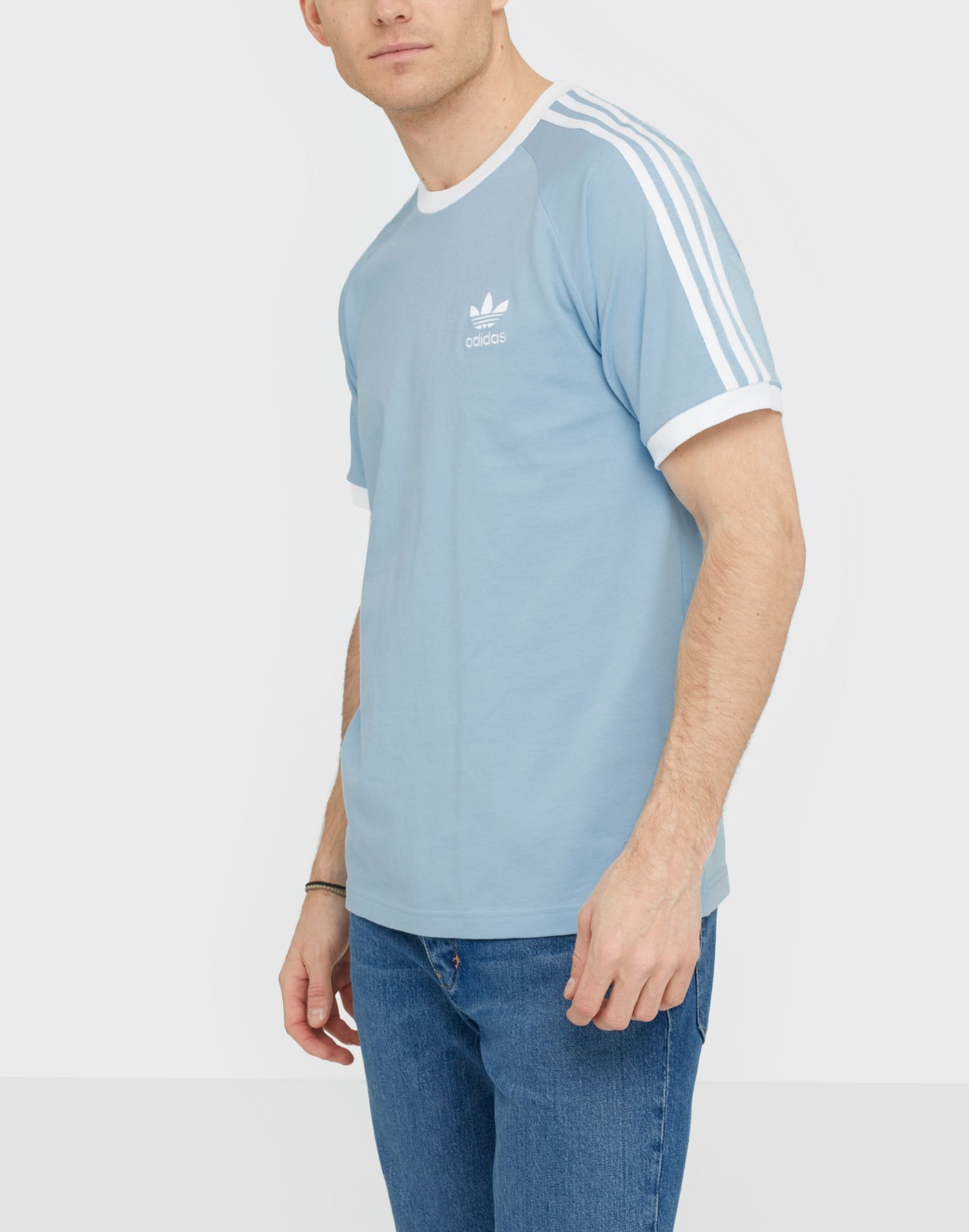 adidas 3 stripes tee light blue