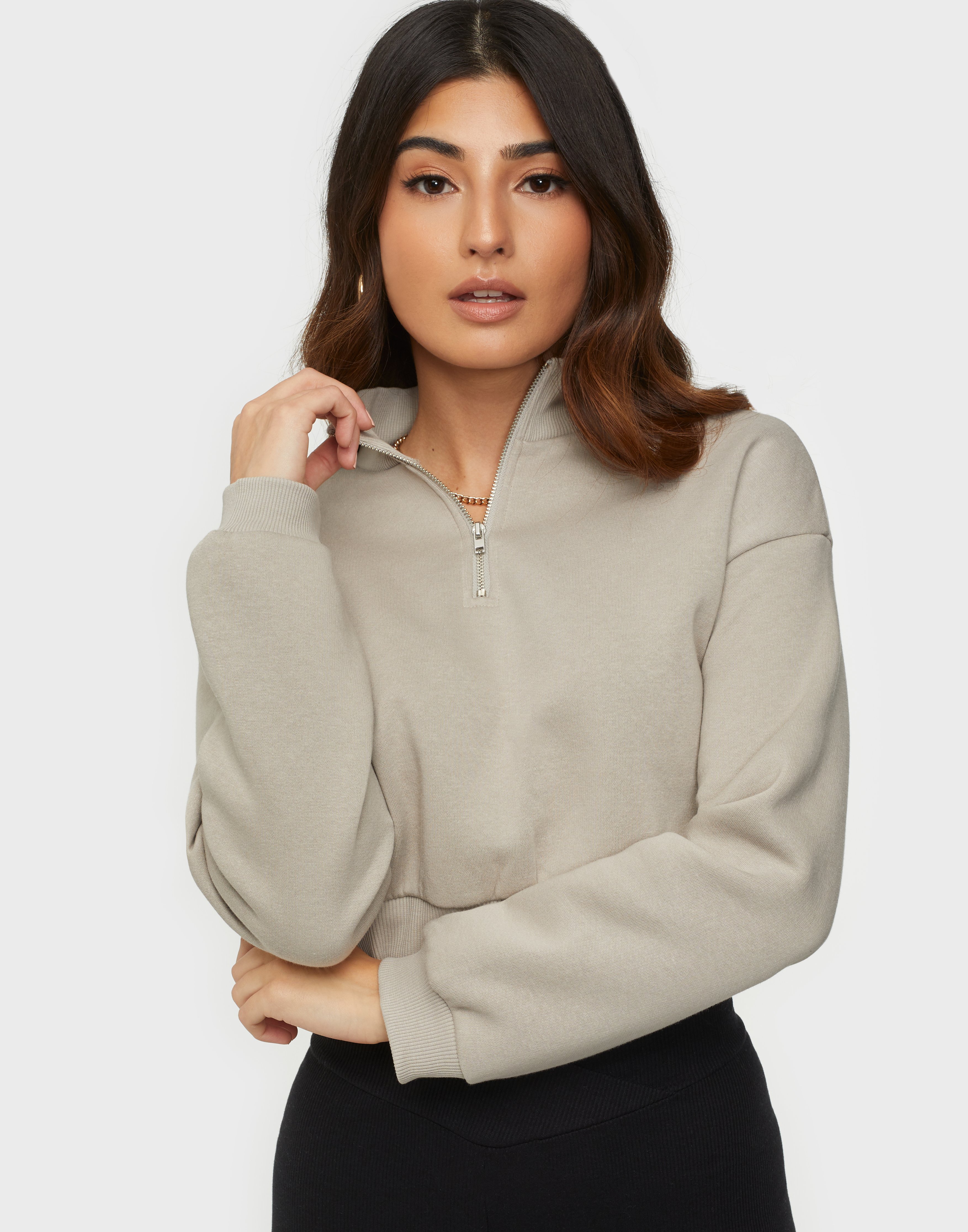 cropped zip sweat