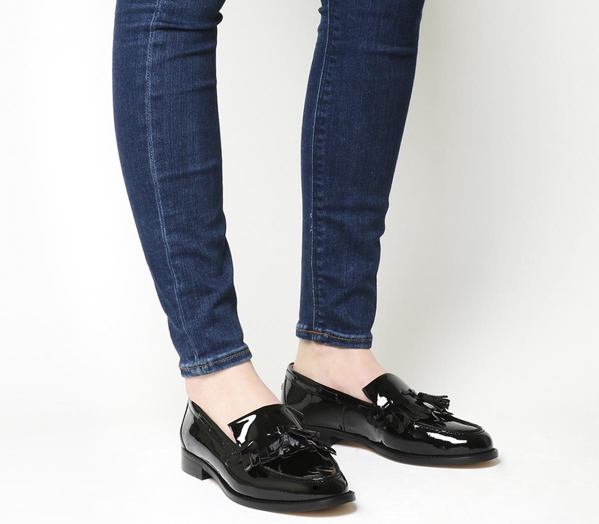 black patent loafers